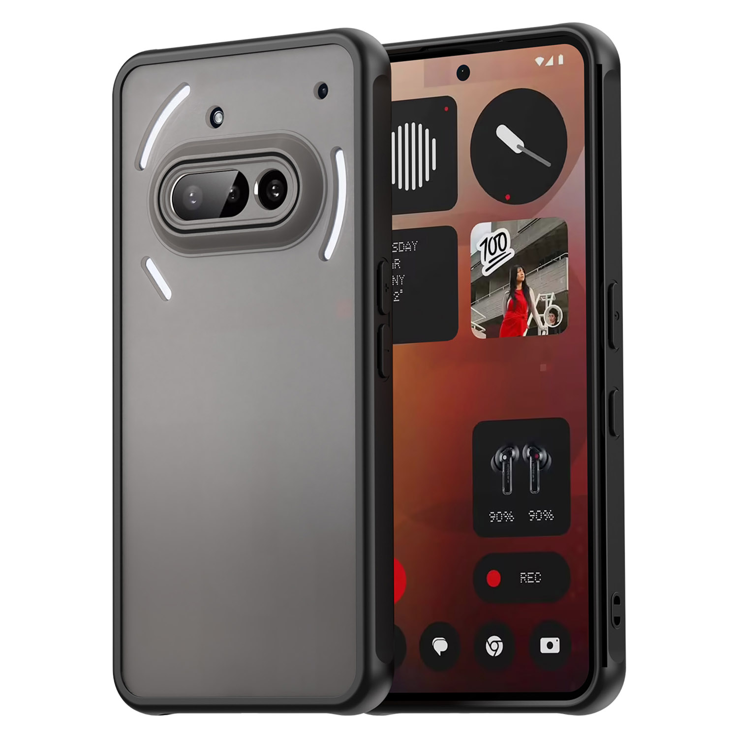 For Nothing Phone (3a) Case Drop Proof Airbags Frosted Translucent PC + TPU Phone Back Cover - Black