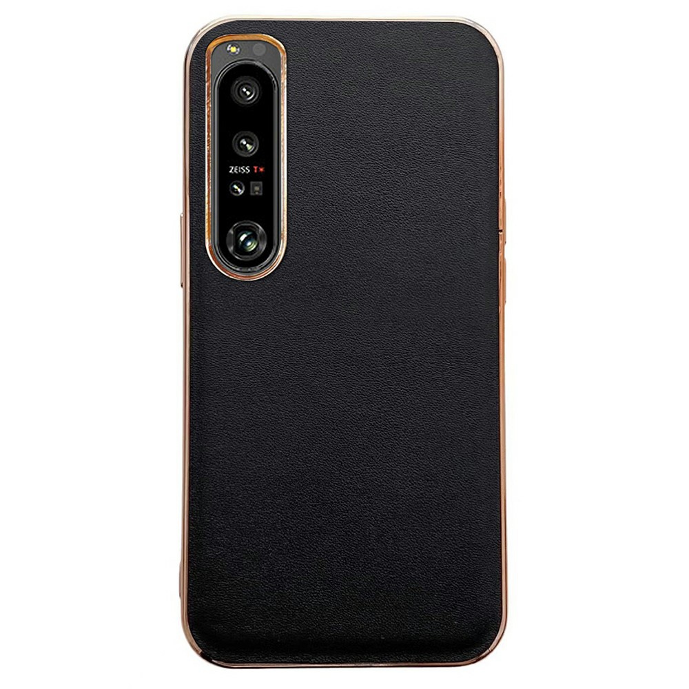 

Für Sony Xperia 1 IV 5G Echtes Lederbeschichtungskoffer Elektroplierende Kanten PC+TPU -stoßdämpfung Telefonabdeckung - Schwarz, Sony Xperia 1 IV 5G