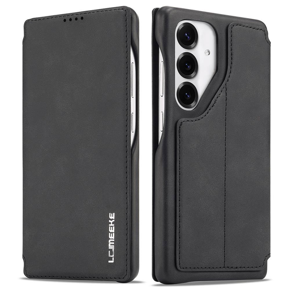 LC.IMEEKE For Samsung Galaxy S25 Case Card Holder Stand Leather Phone Cover - Black