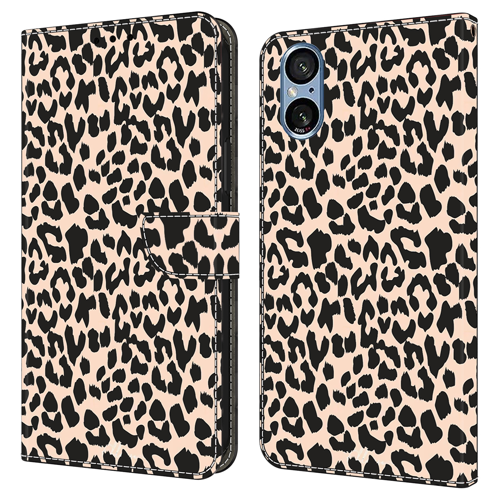 For Sony Xperia 5 V Case with Card Slot Pattern Printed TPU+PU Leather Flip Phone Cover - Leopard Print