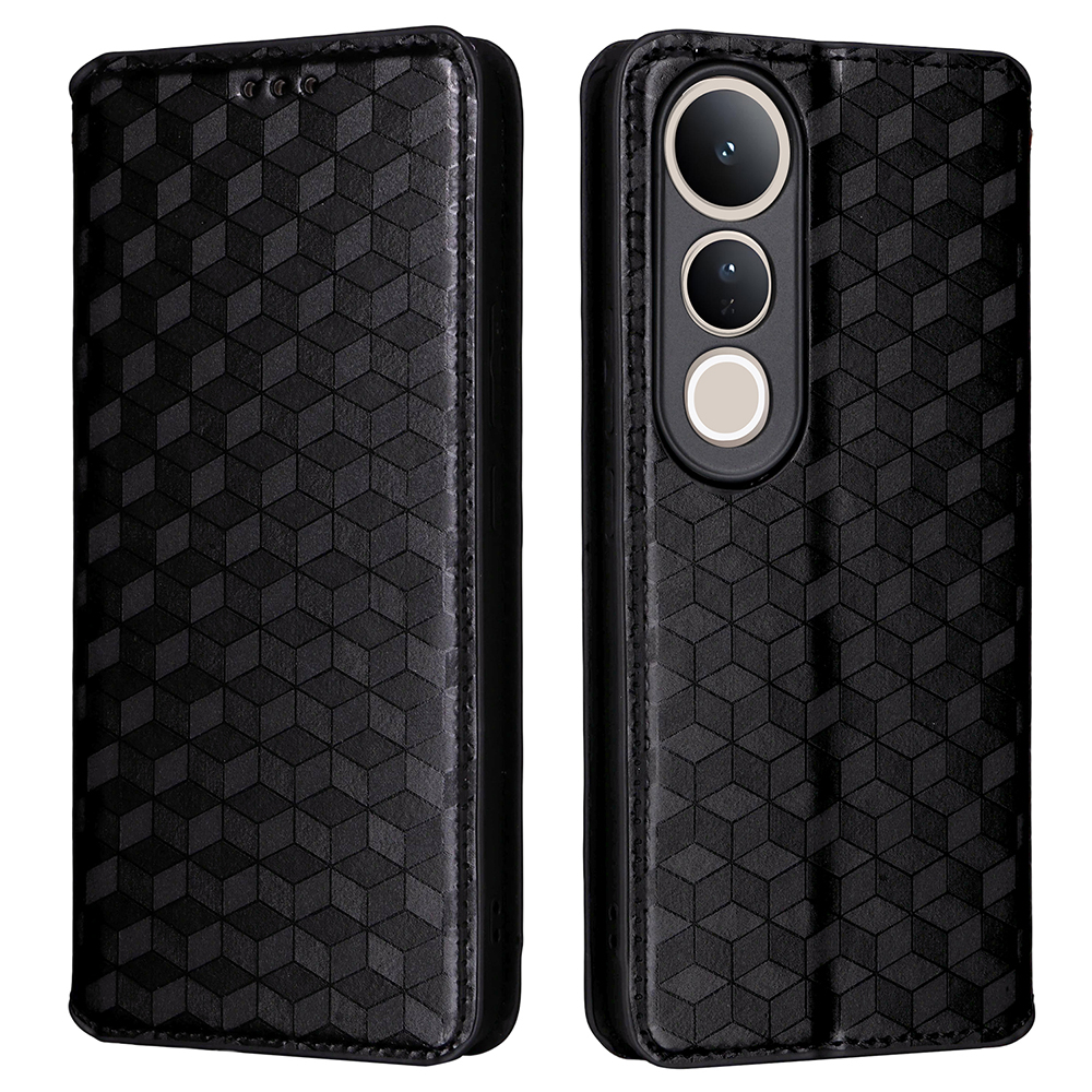 For vivo V50 Lite 4G / 5G Case Wallet Rhombus Imprinted Leather Phone Cover - Black