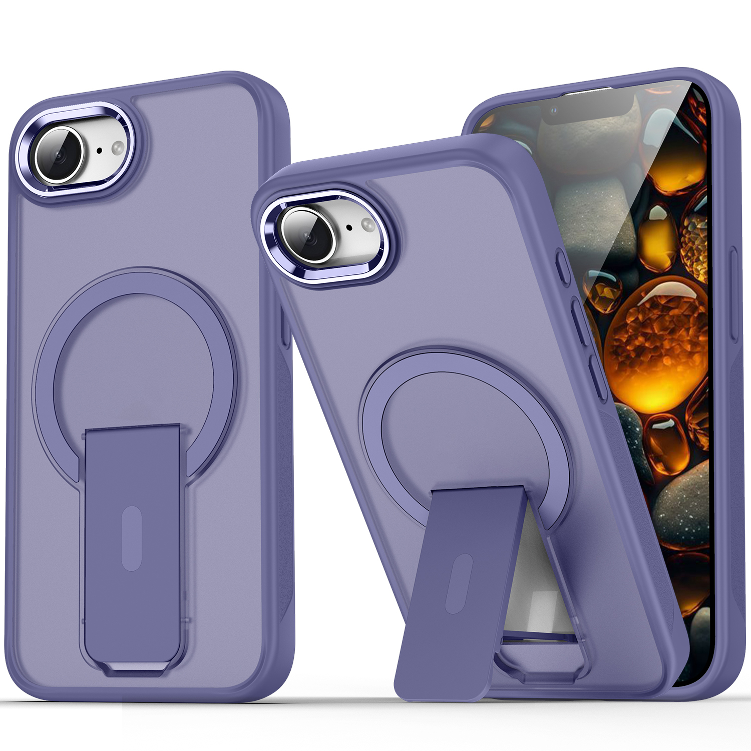 For iPhone 17e / 16e Case Compatible with MagSafe PC + TPU Phone Cover with Kickstand - Dark Purple