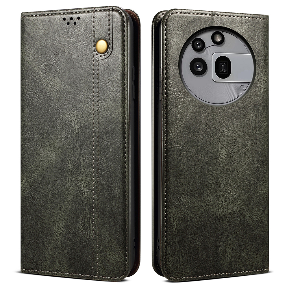 For Nothing Phone (3a) Pro Case Crazy Horse Texture Waxy Leather Wallet Stand Phone Cover - Green
