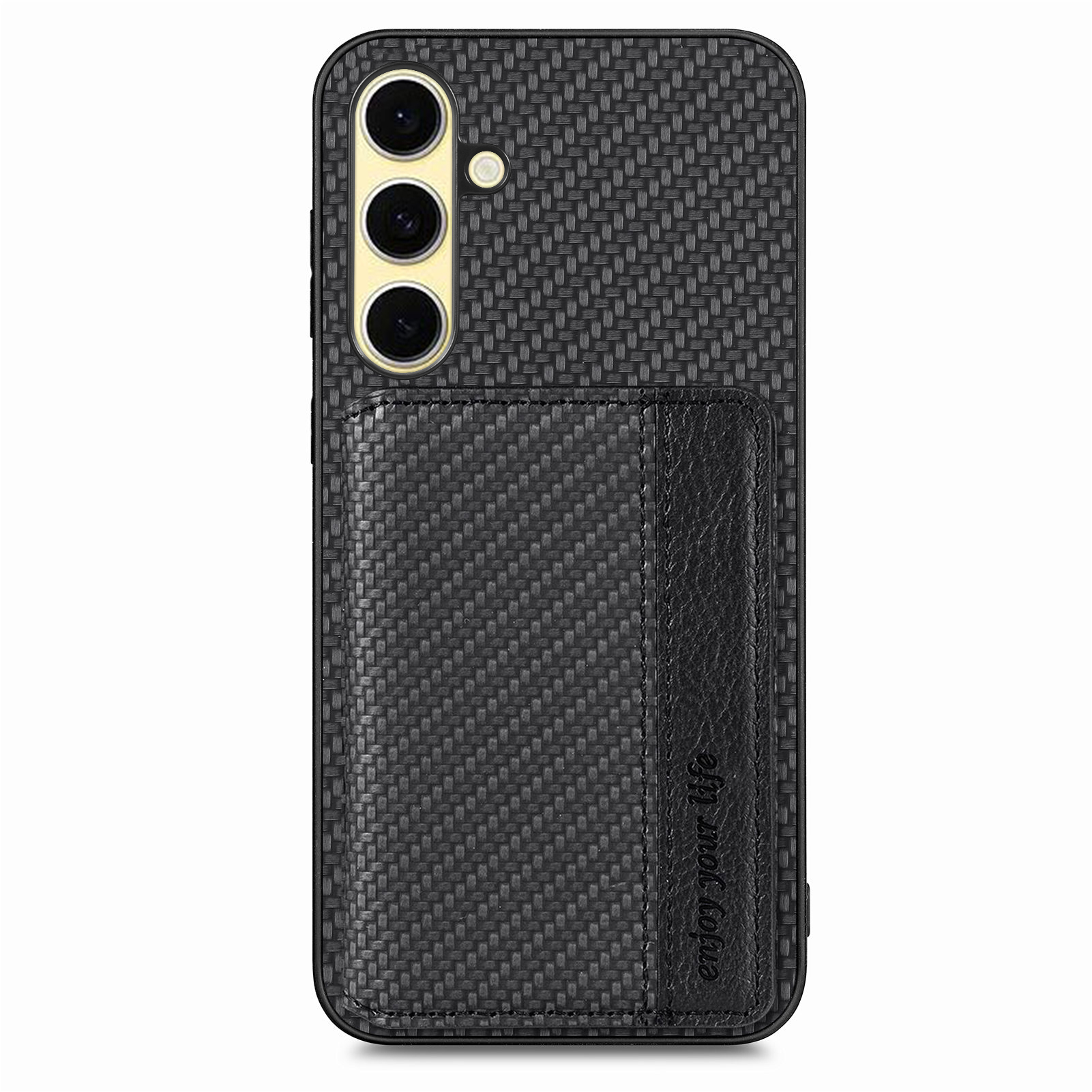 For Samsung Galaxy A26 5G Case RFID Blocking Carbon Fiber Leather Phone Back Cover with Card Holder - Black