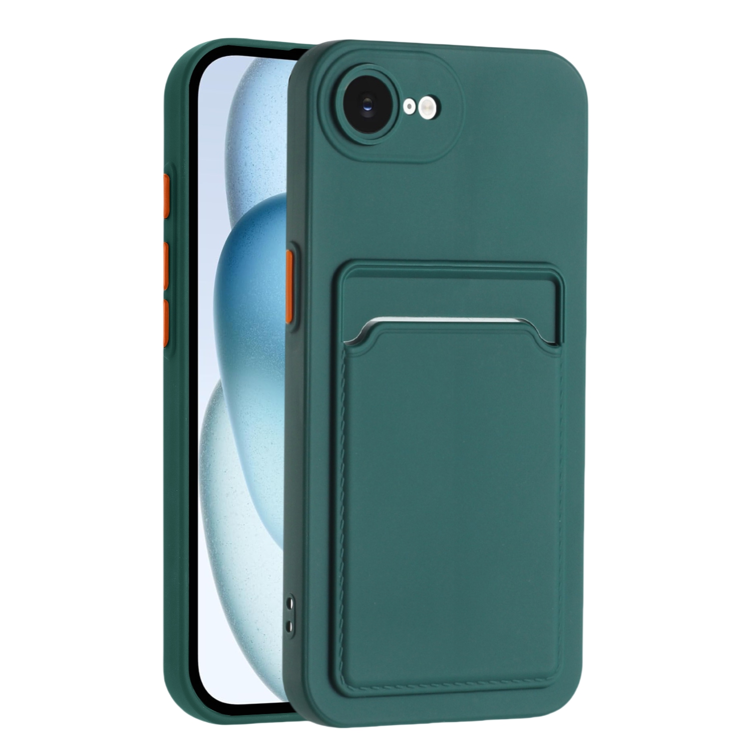 For iPhone 17e / 16e Case Card Slot Matte Fingerprint-Free Back Cover - Green
