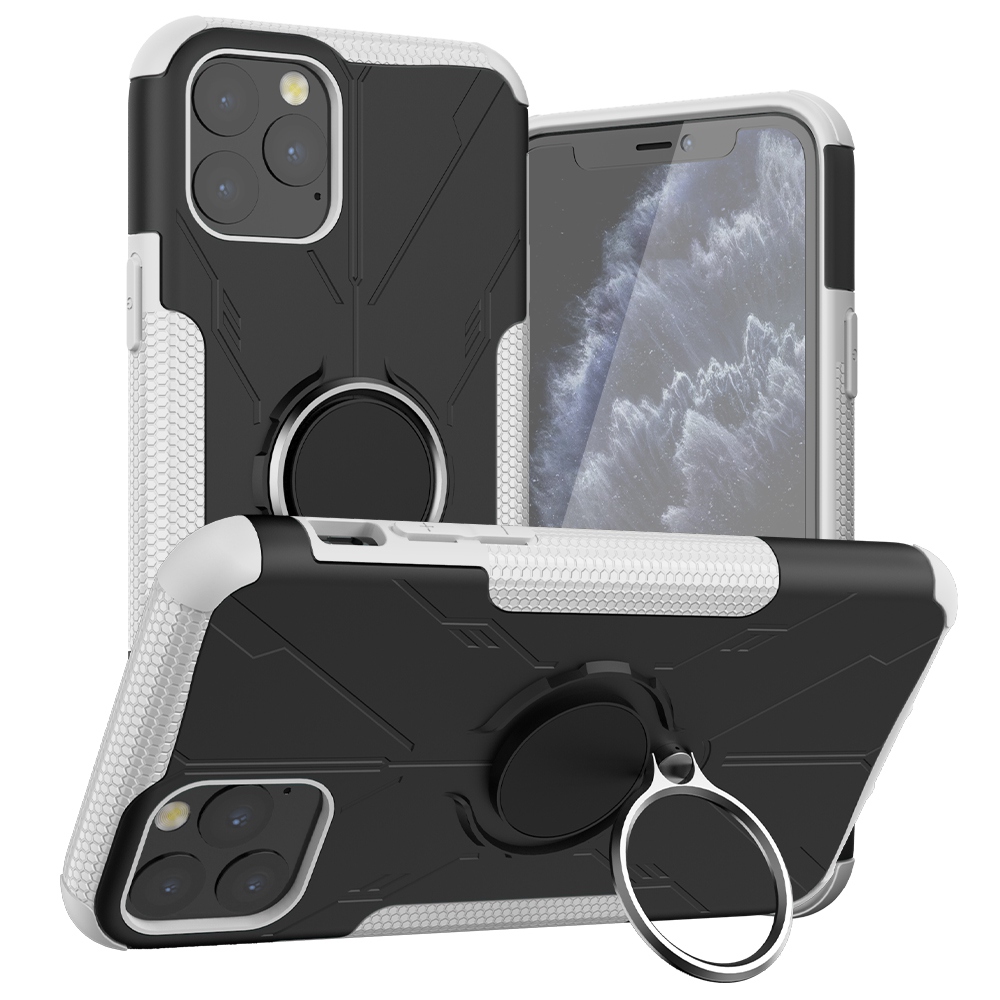 

Для Iphone 11 Pro Max 6,5-дюймовый Кольцо с Кольцами Дизайна Drop-proof Case PC + TPU Phone Back Cover - Белый, iPhone 11 Pro Max 6.5 inch