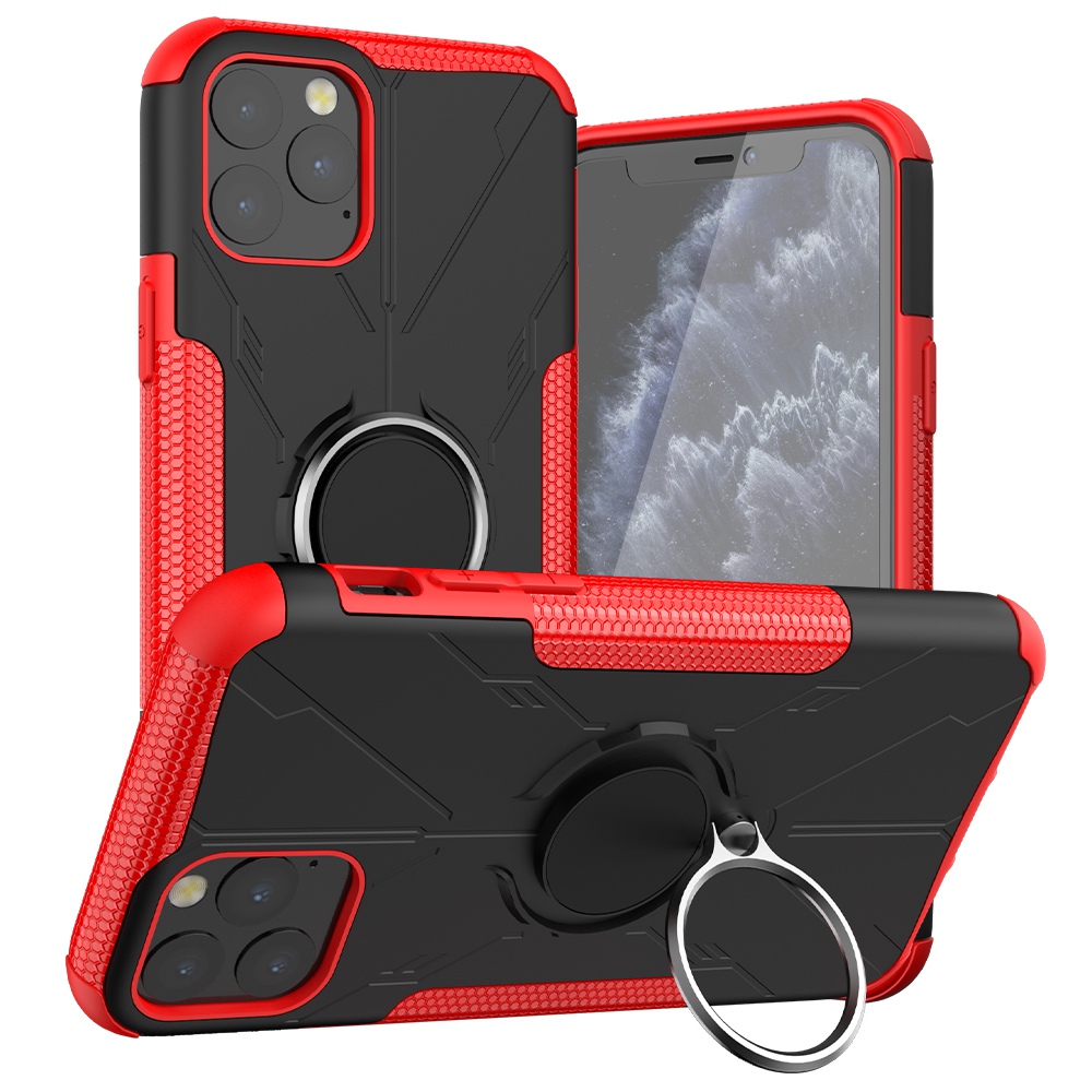 

For iPhone 11 Pro Max 6.5 inch Ring Kickstand Design Drop-proof Case PC + TPU Phone Back Cover - Red, iPhone 11 Pro Max 6.5 inch