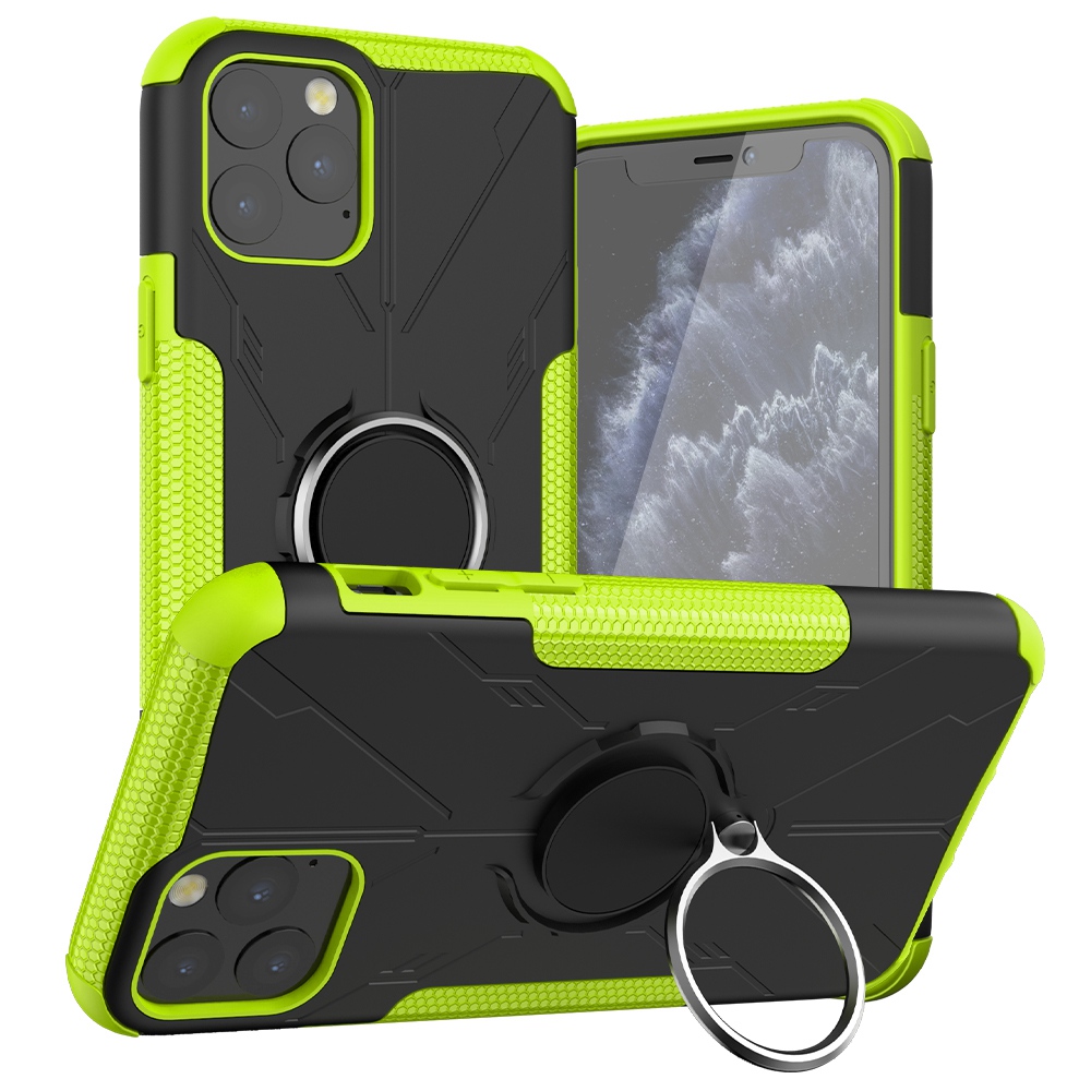 

For iPhone 11 Pro Max 6.5 inch Ring Kickstand Design Drop-proof Case PC + TPU Phone Back Cover - Green, iPhone 11 Pro Max 6.5 inch