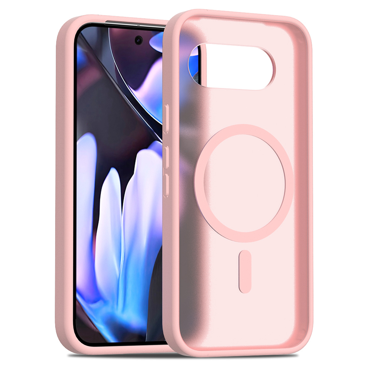 For Google Pixel 9a Magnetic Case TPU Frame Acrylic Back Phone Cover Skin Touch - Pink