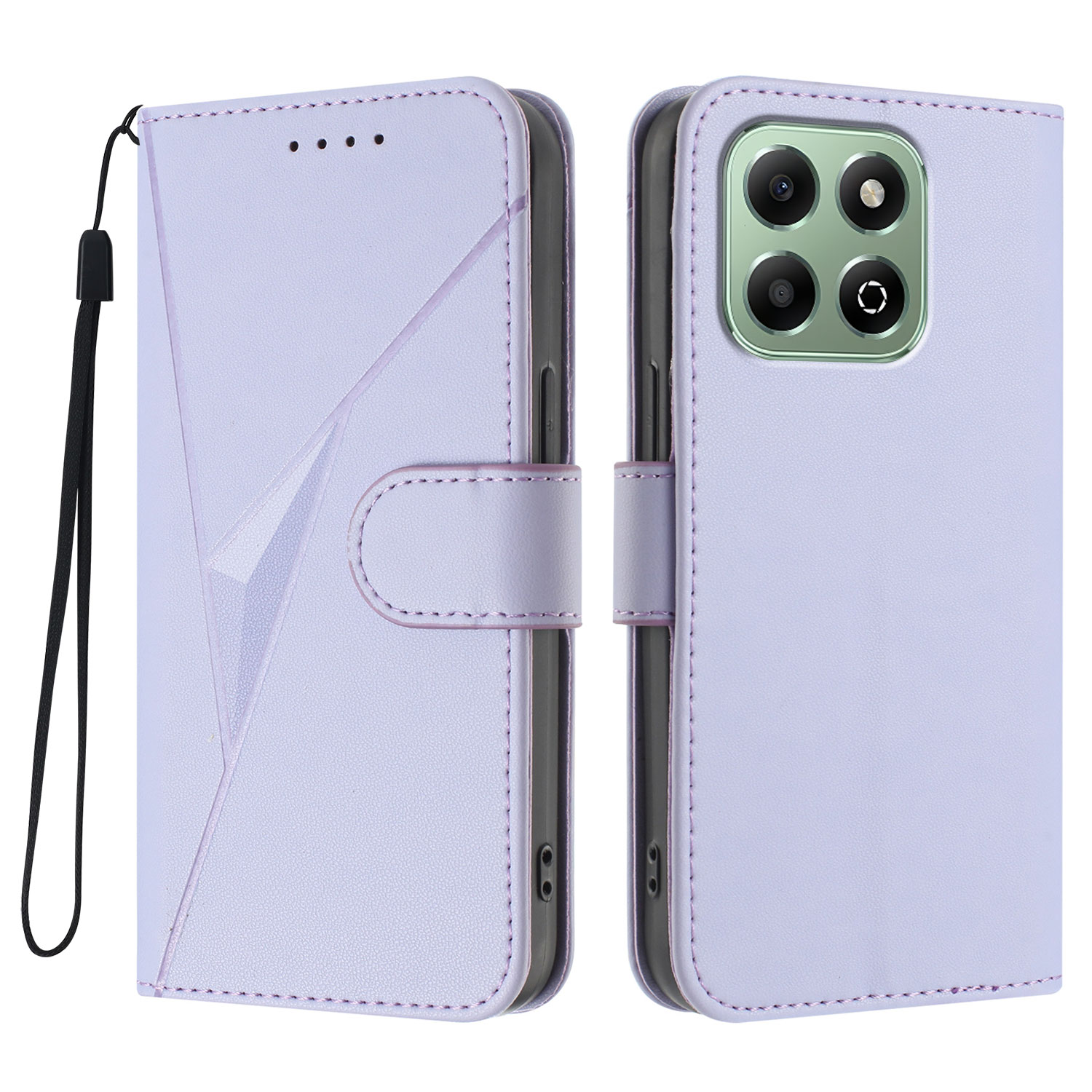 For Honor X6a 4G / Honor X6b 4G Case Triangle Imprint Leather Phone Cover with Lanyard - Light Purple