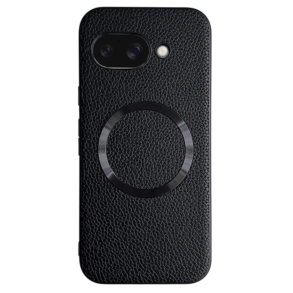 For Google Pixel 9a Magnetic Case Litchi Texture PU Leather + TPU Phone Back Cover - Black