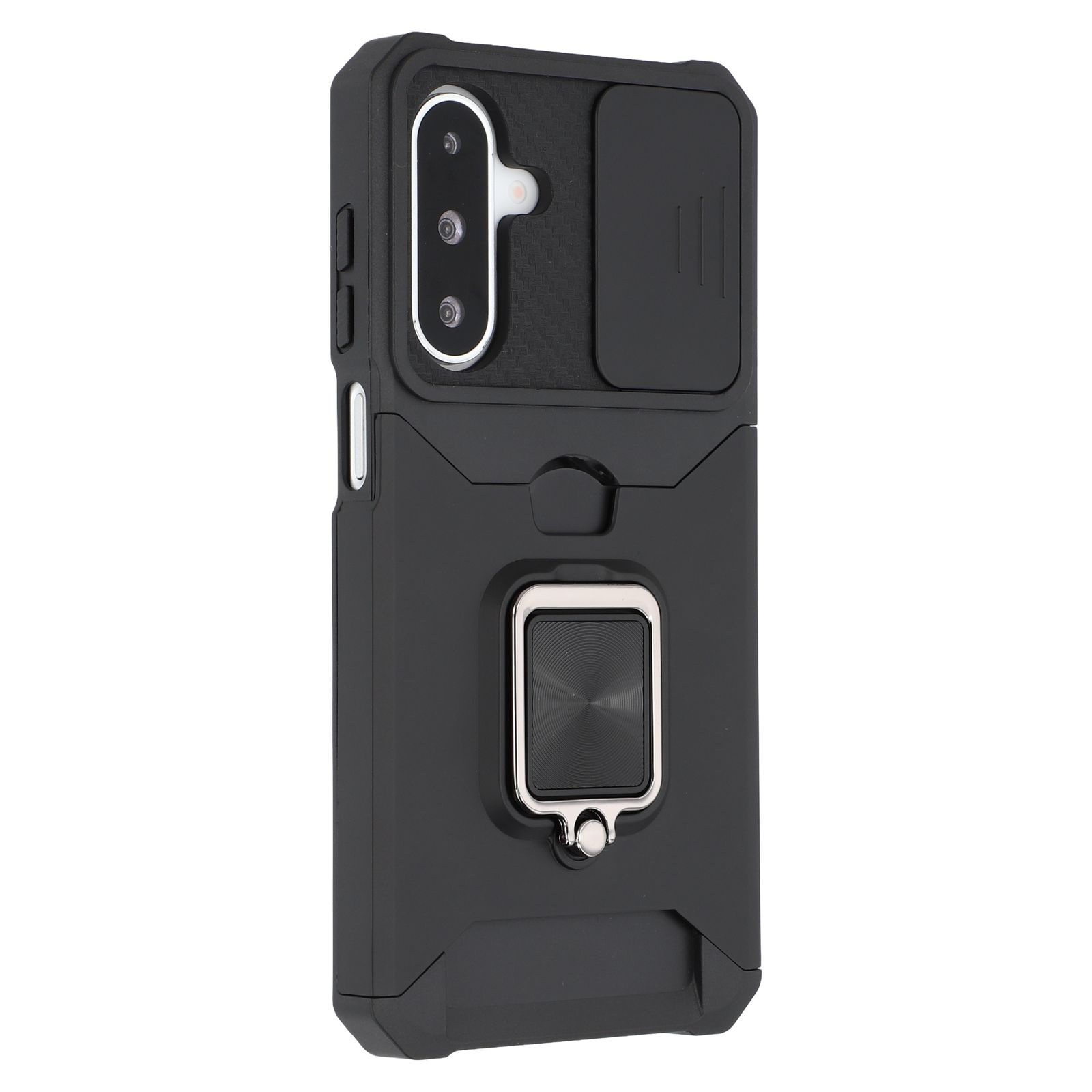 For Samsung Galaxy A17 5G / A17 4G / A26 5G Case Kickstand Slide Lens Lid PC + TPU Phone Cover with Card Slot - Black