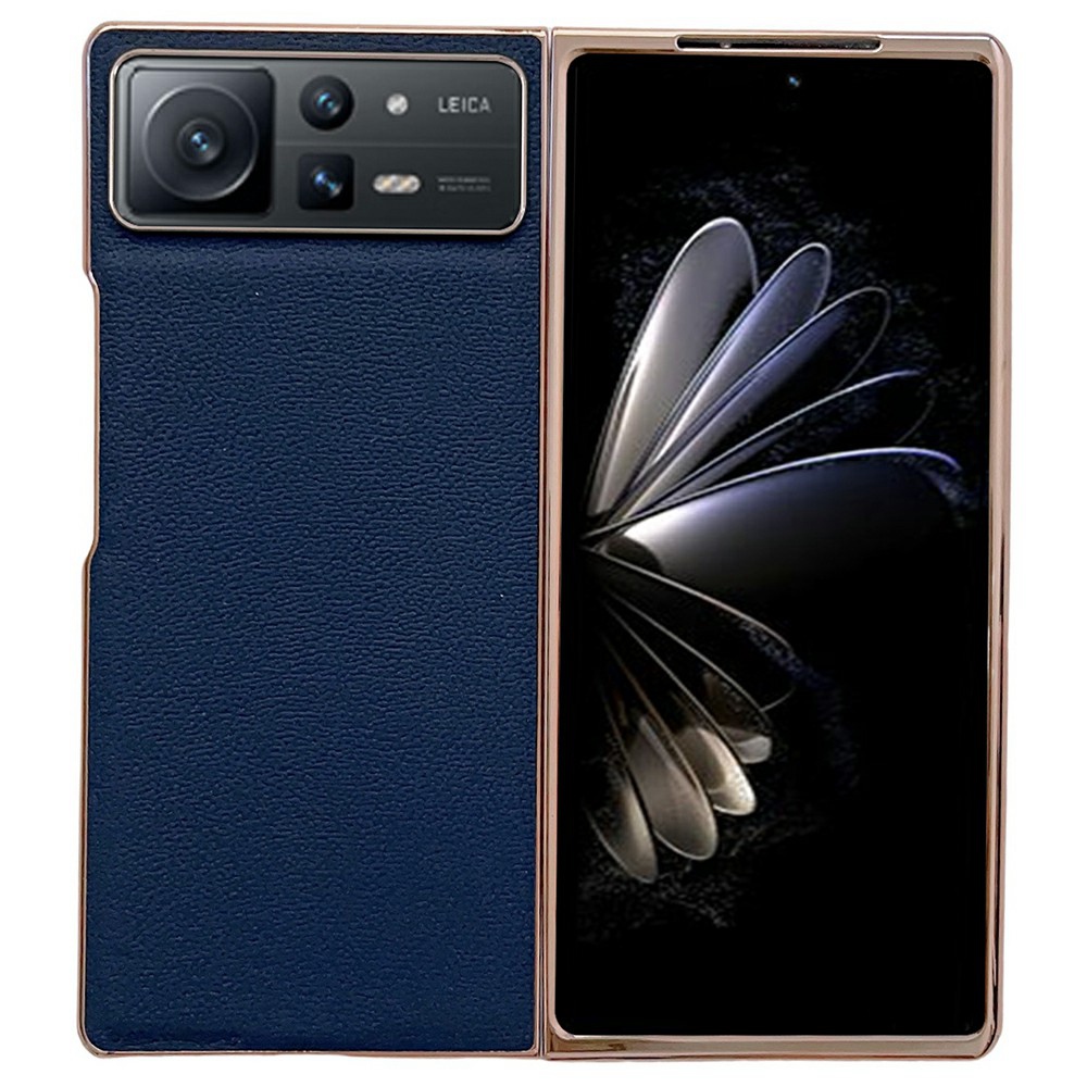 

Für Xiaomi Mix Fold 2 5G Elektroplationsrahmen Faltetphone Hülle Echte Lederbeschichtete PC + TPU -schutzabdeckung - Blau, Xiaomi Mix Fold 2 5G