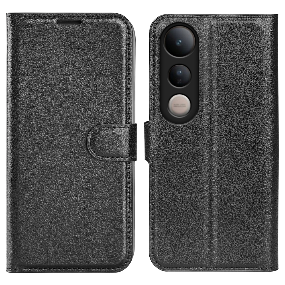 For vivo V50 Lite 5G Case Litchi Texture Shockproof Leather Wallet Phone Cover - Black