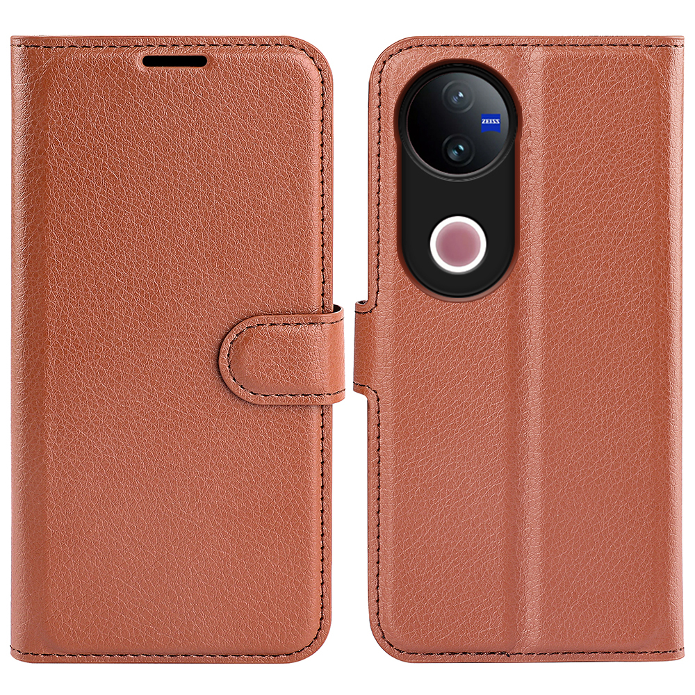 For vivo V50 5G Case Litchi Texture Shockproof Leather Wallet Phone Cover - Brown