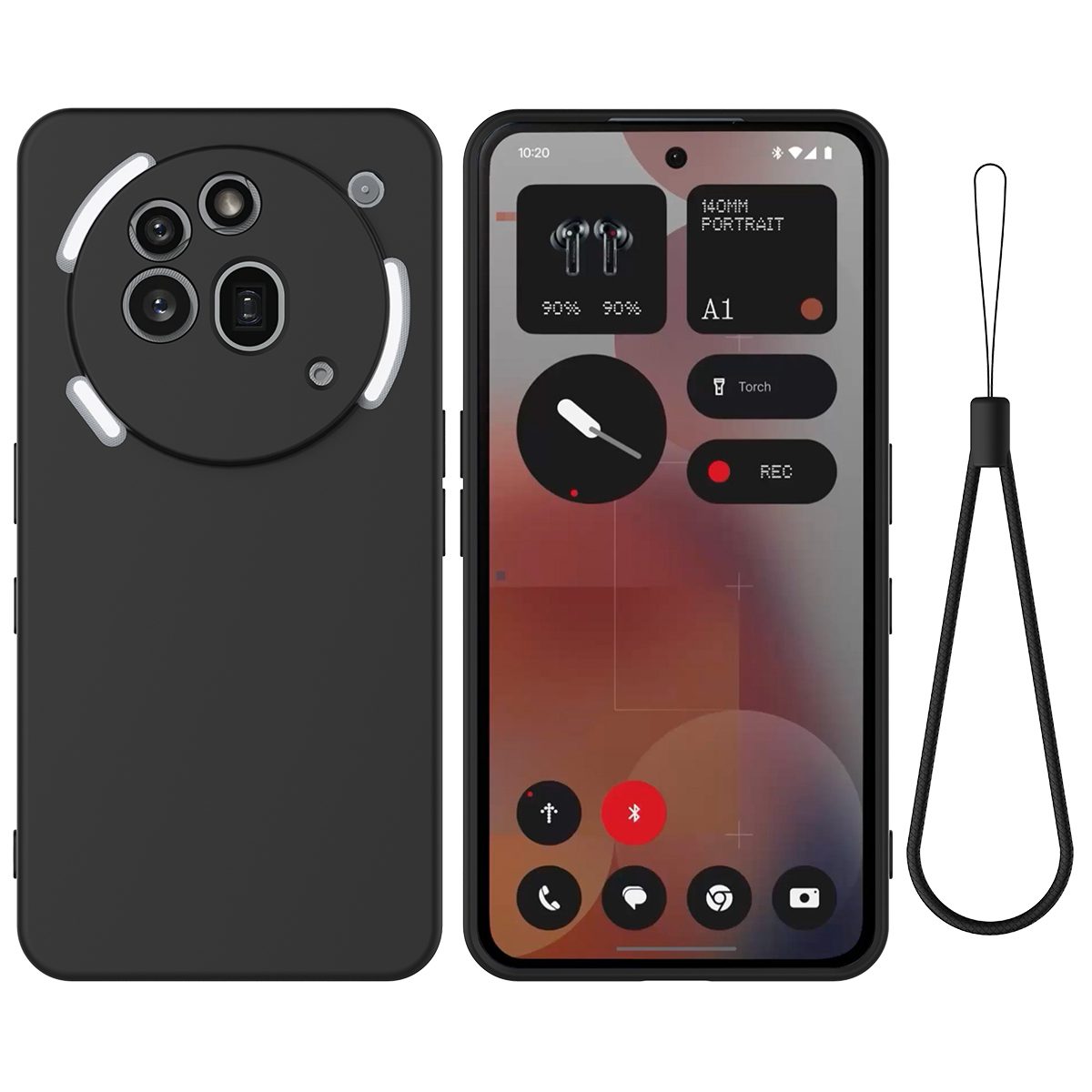 For Nothing Phone (3a) Pro Liquid Silicone Case Phone Back Cover with Hand Strap - Black