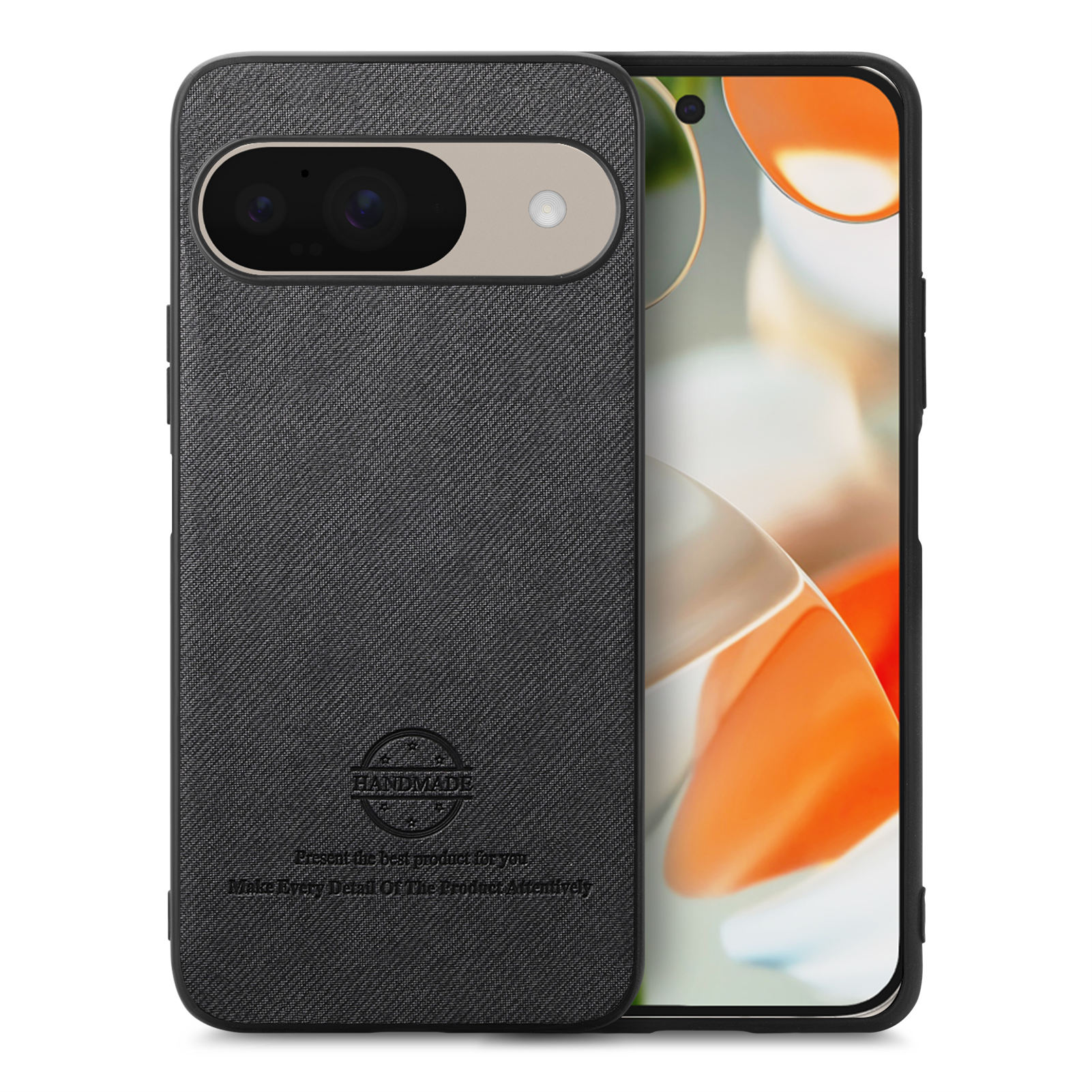 For Google Pixel 9 / Google Pixel 9 Pro Leather Phone  Back Cover with Cloth Texture - Black