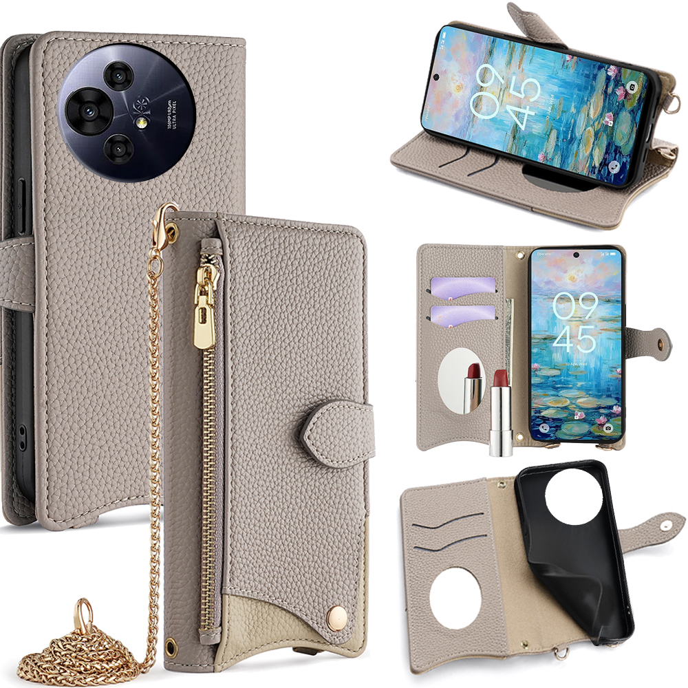 Wallet Case for TCL 50 NxtPaper 5G / 50 Pro NxtPaper 5G Fishtail Design Leather Phone Cover with Mirror / Stand / Strap - Grey