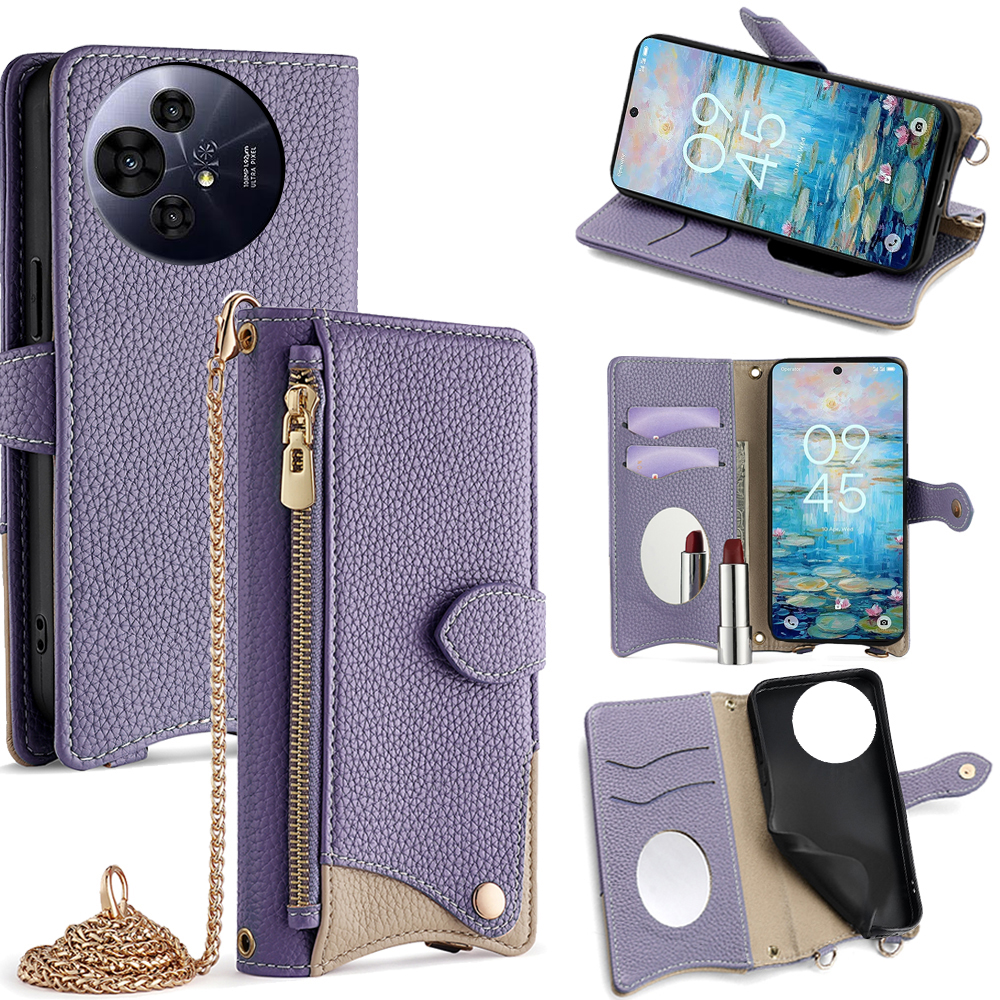 Wallet Case for TCL 50 NxtPaper 5G / 50 Pro NxtPaper 5G Fishtail Design Leather Phone Cover with Mirror / Stand / Strap - Purple