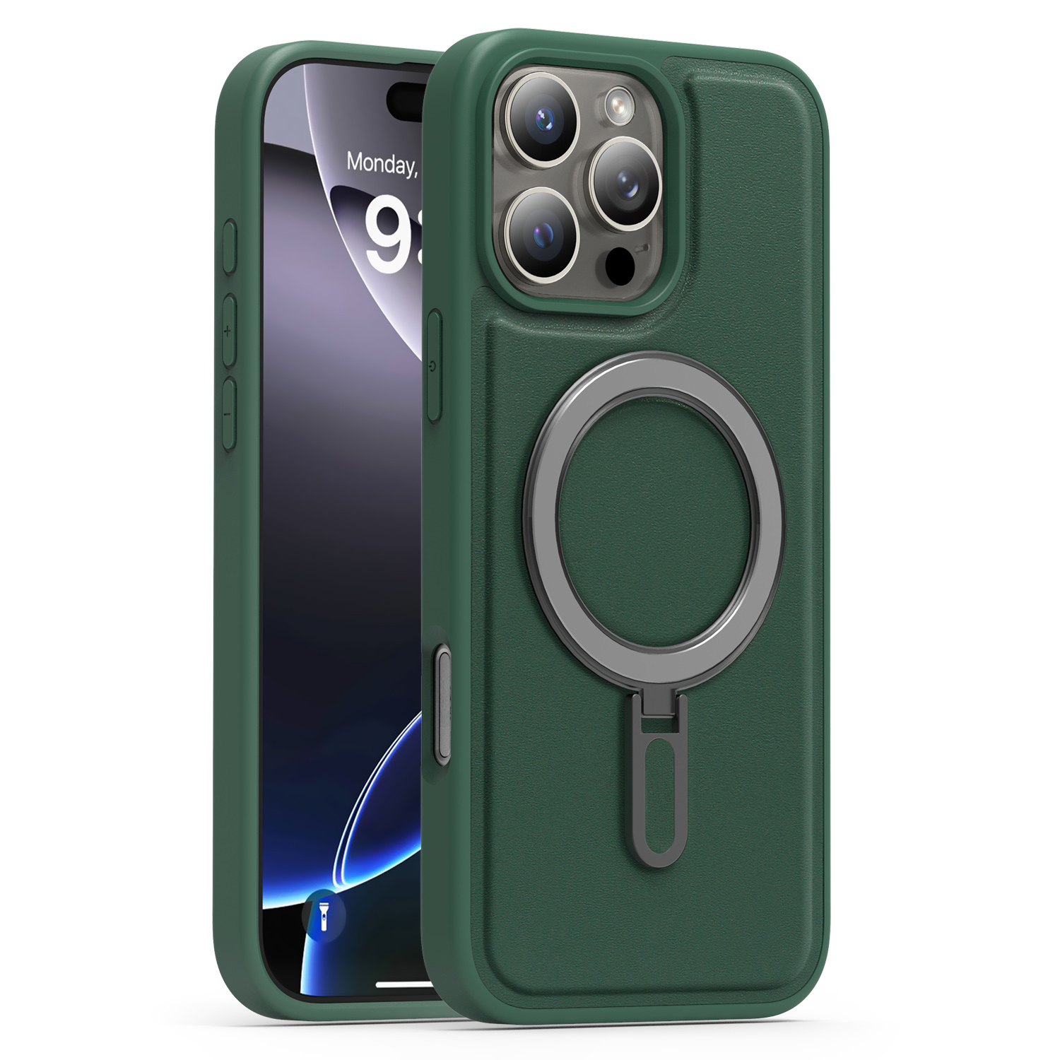 For iPhone 16 Pro Max Case Compatible with MagSafe TPU + PU Kickstand Phone Back Cover - Green