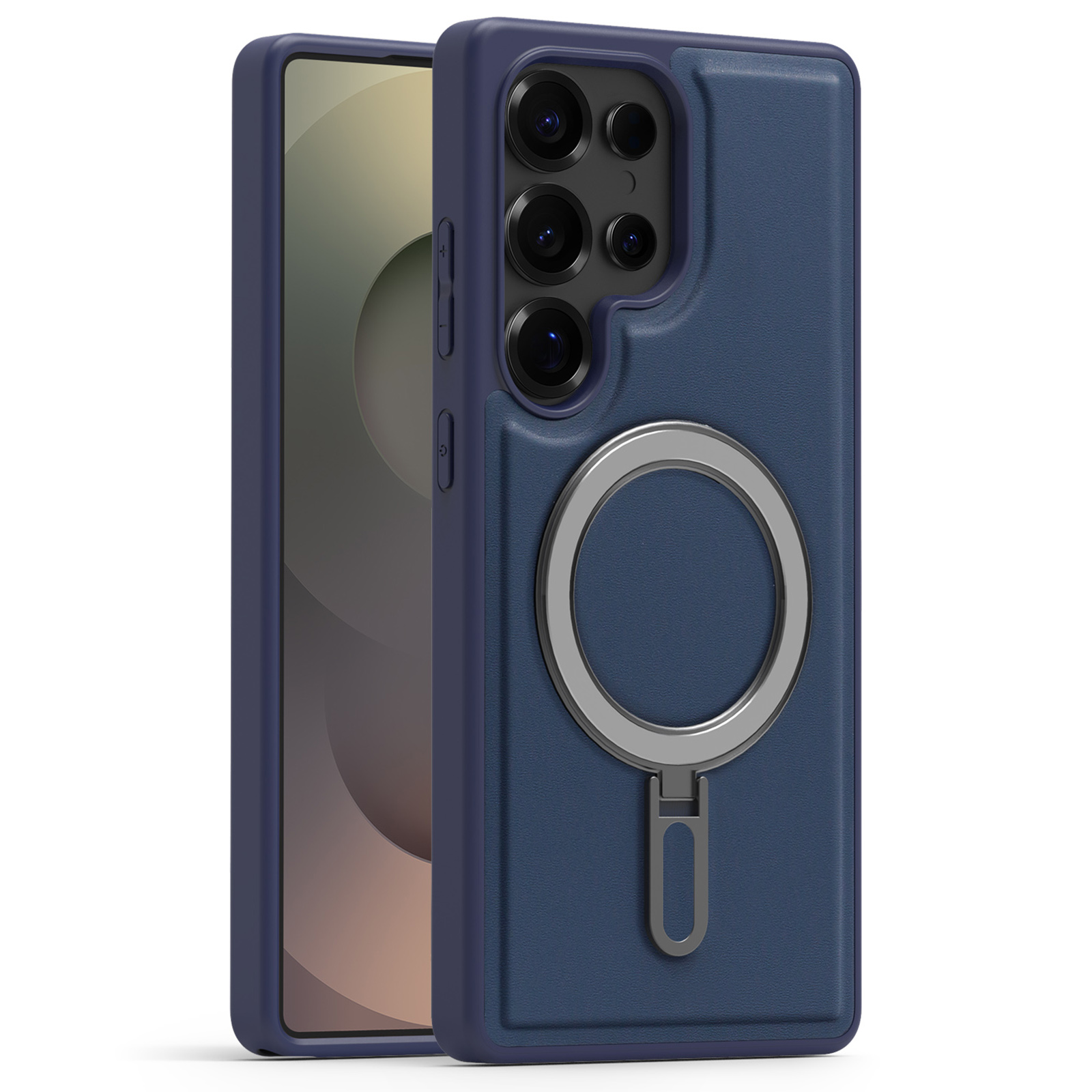 For Samsung Galaxy S25 Ultra Magnetic Case TPU + PU Kickstand Phone Back Cover - Blue