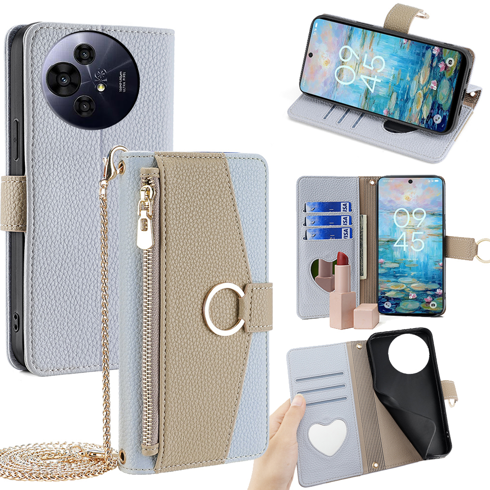 Wallet Case for TCL 50 NxtPaper 5G / 50 Pro NxtPaper 5G Mirror Leather Phone Cover with Chain Shoulder Strap - Blue
