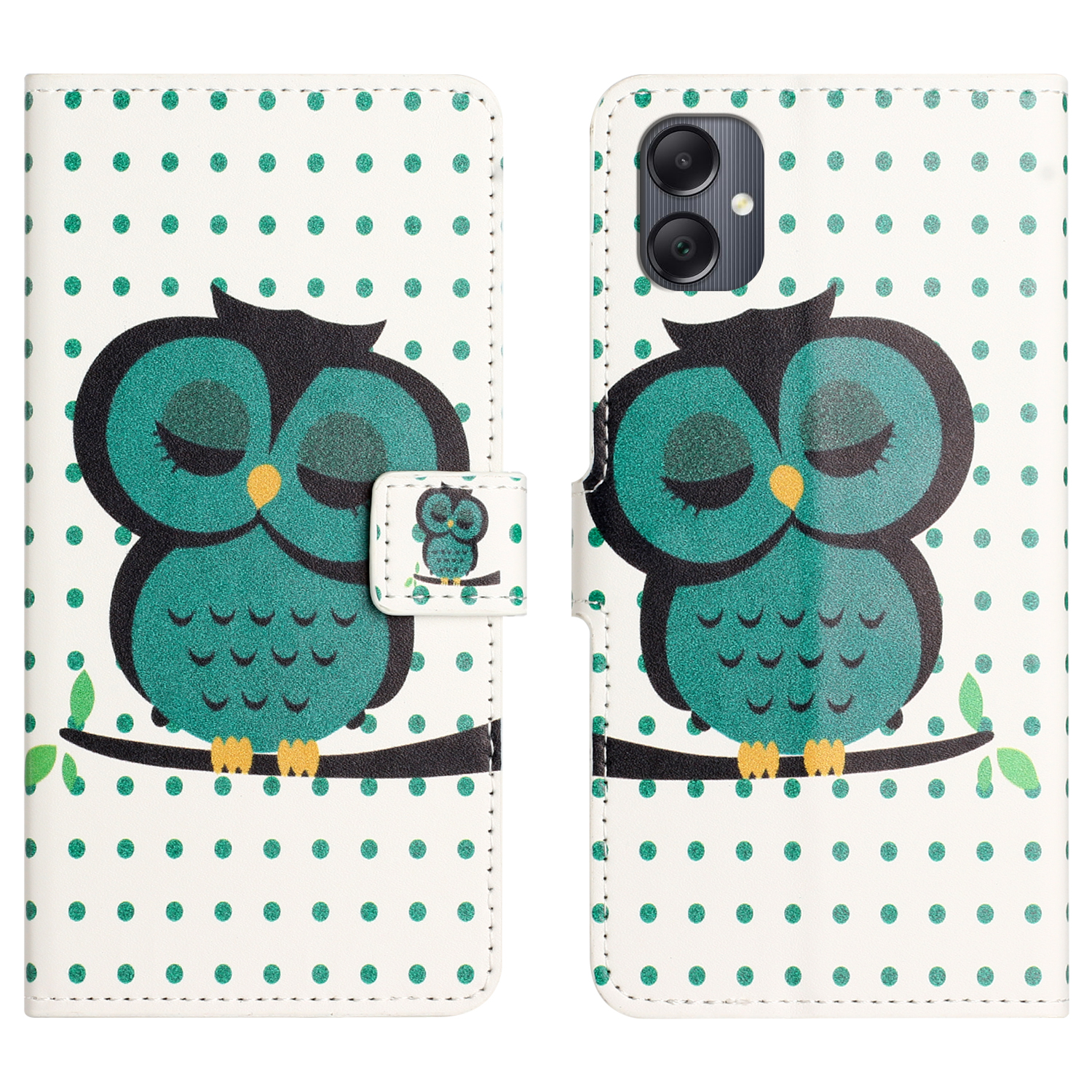 For Samsung Galaxy A07 4G / A06 5G / A06 4G Case Pattern Print PU Leather Wallet Phone Cover - Dots Owl