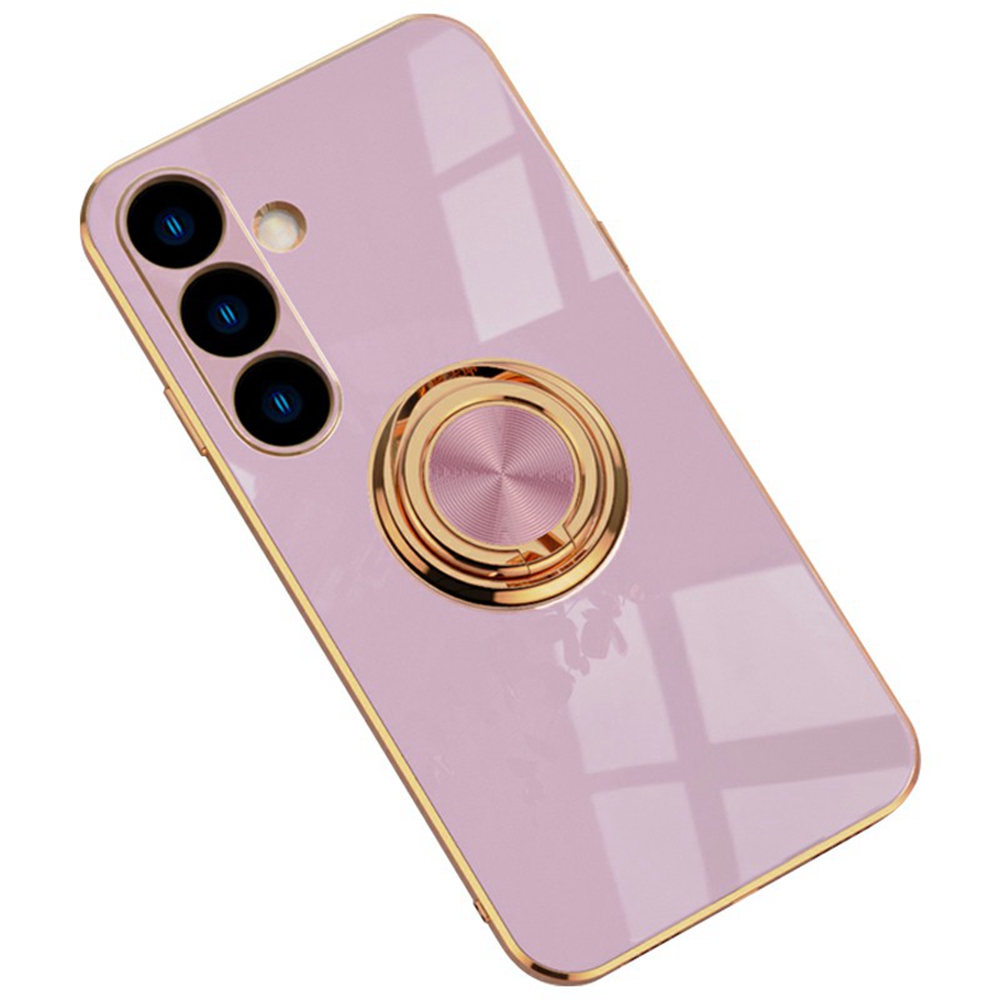 For Samsung Galaxy S25+ Case Precise Cutouts 6D Electroplating TPU Phone Cover with Ring Holder - Light Purple