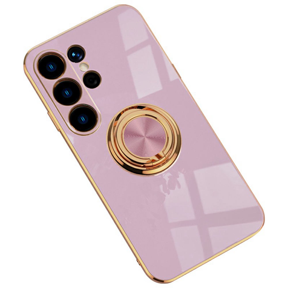 For Samsung Galaxy S25 Ultra Case Precise Cutouts 6D Electroplating TPU Phone Cover with Ring Holder - Light Purple