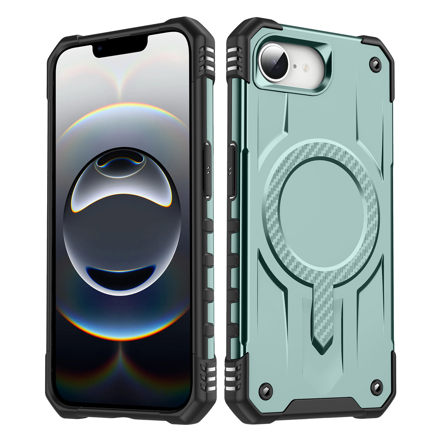 For iPhone 17e / 16e Case Compatible with MagSafe Four Corner Airbags PC + TPU Phone Cover - Midnight Green