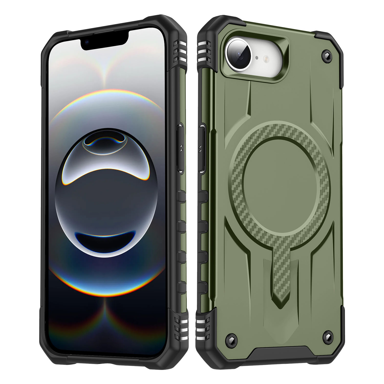 For iPhone 17e / 16e Case Compatible with MagSafe Four Corner Airbags PC + TPU Phone Cover - Army Green