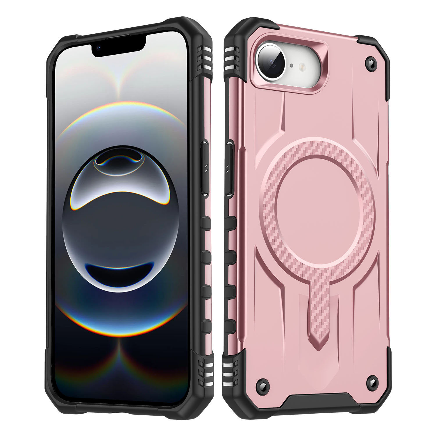 For iPhone 17e / 16e Case Compatible with MagSafe Four Corner Airbags PC + TPU Phone Cover - Rose Gold