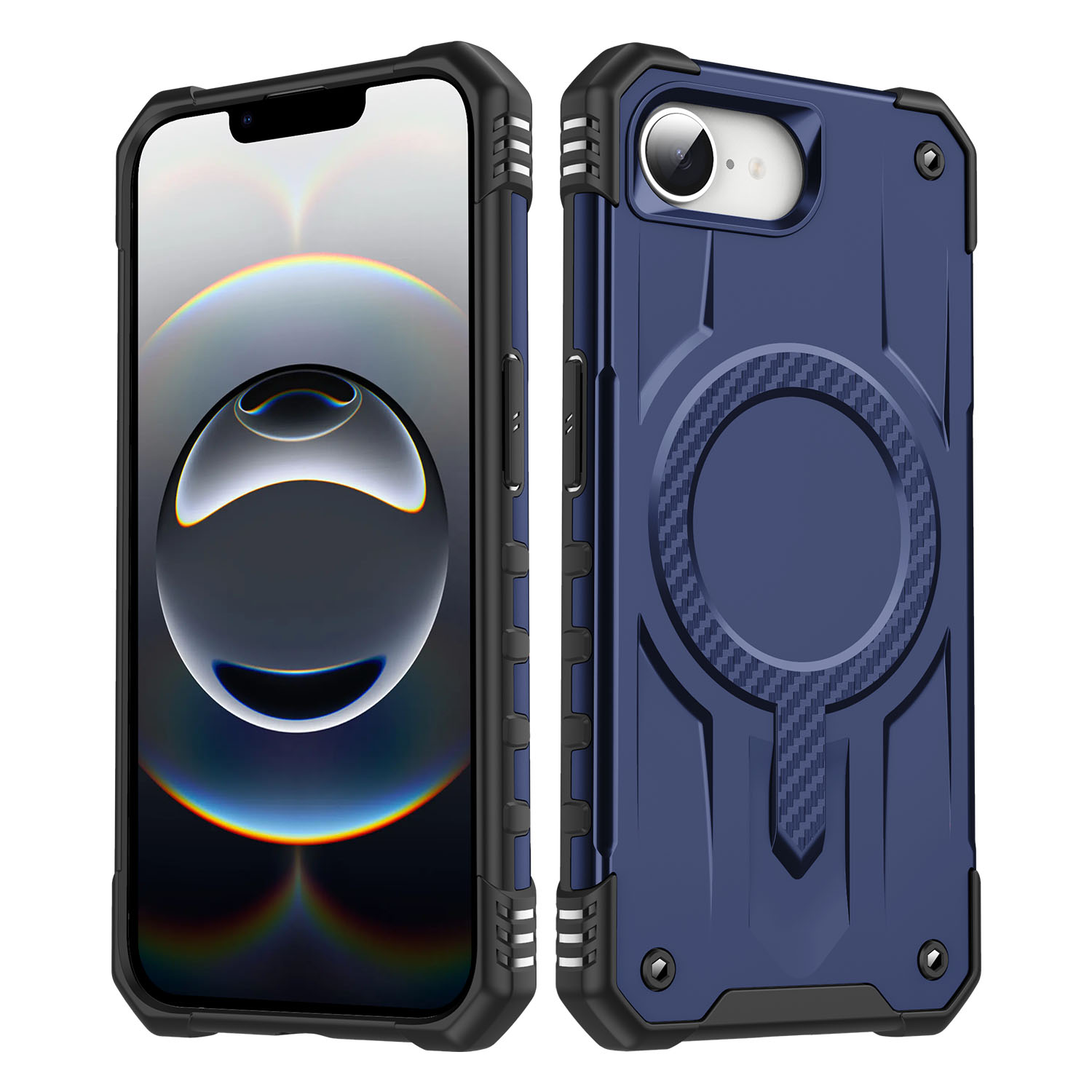 For iPhone 17e / 16e Case Compatible with MagSafe Four Corner Airbags PC + TPU Phone Cover - Blue