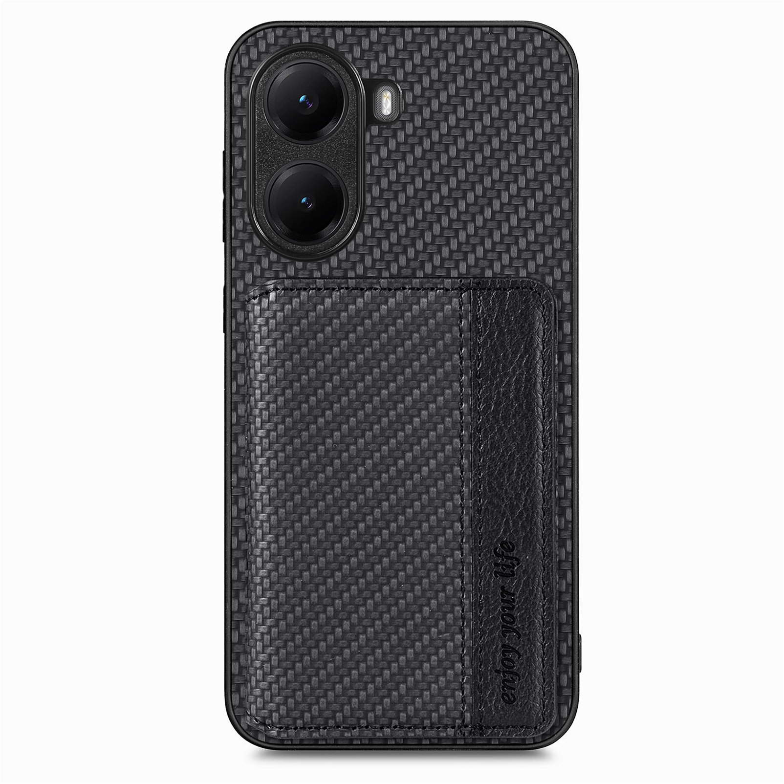 For Xiaomi Poco X7 Pro 5G Case RFID Blocking Carbon Fiber Leather Phone Back Cover with Card Holder - Black