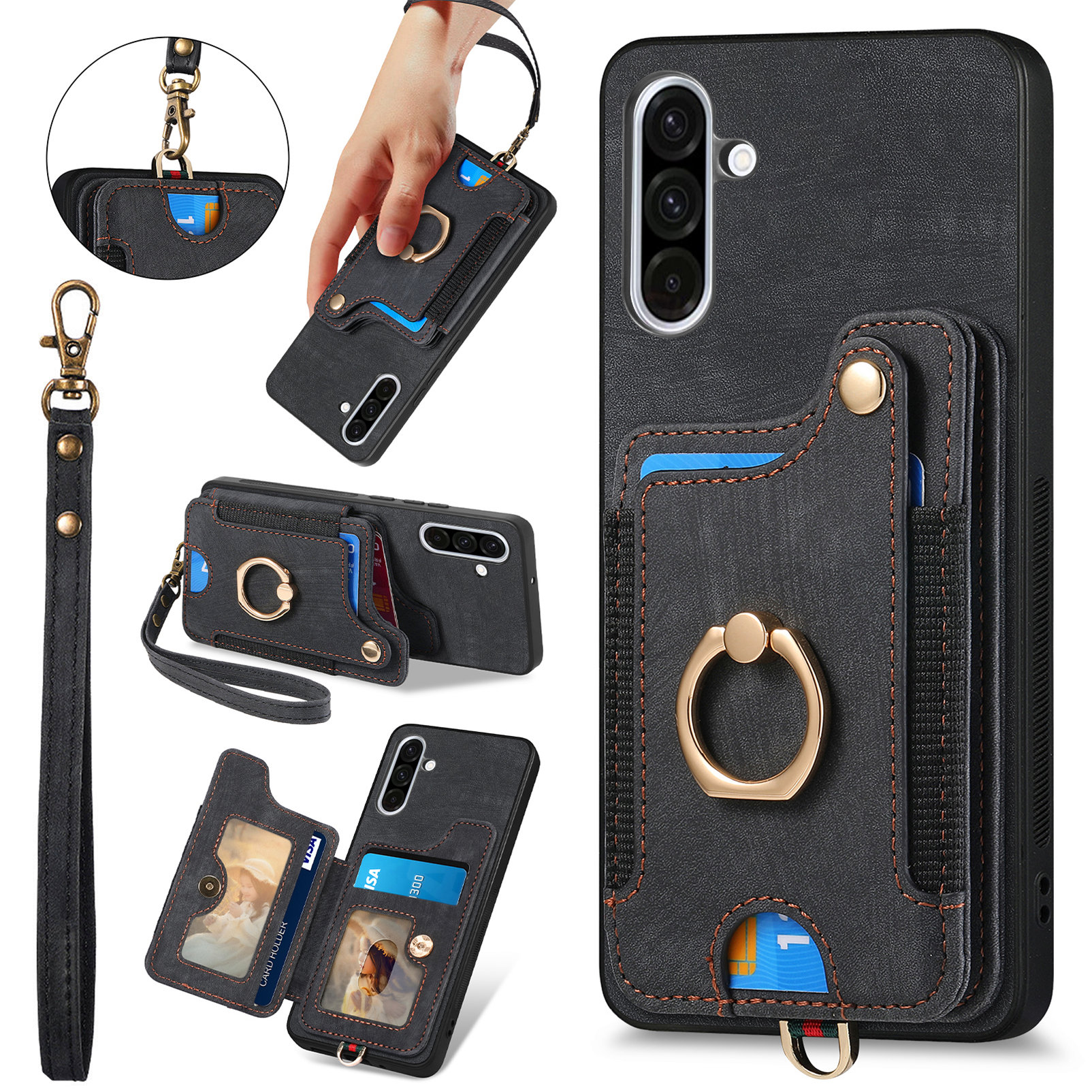 For Xiaomi Poco X7 Pro 5G Phone Case Leather Back Cover with Card Slots Kickstand - Black