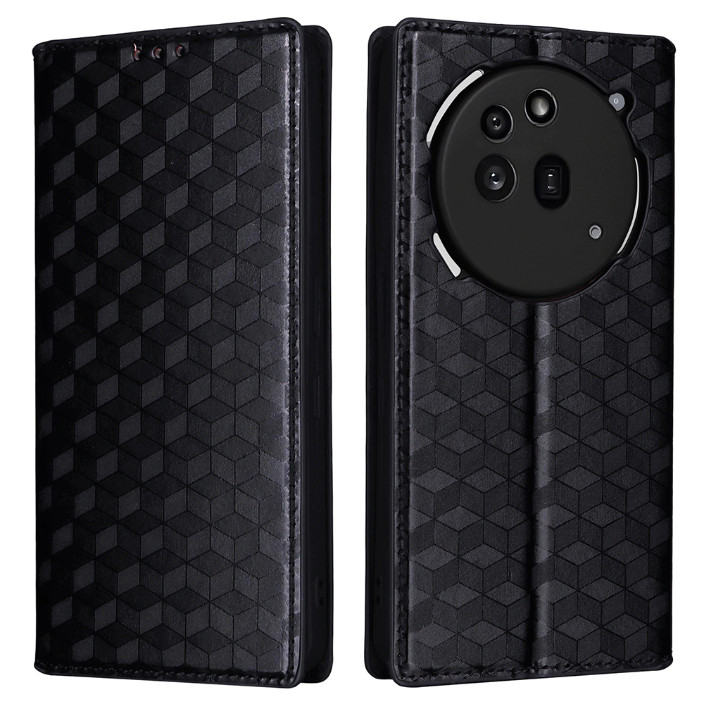 For Nothing Phone (3a) Pro Case Wallet Rhombus Imprinted Leather Phone Cover - Black