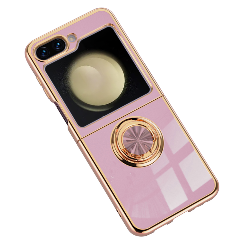 For Samsung Galaxy Z Flip5 5G Case Precise Cutouts 6D Electroplating TPU Phone Cover with Ring Holder - Light Purple