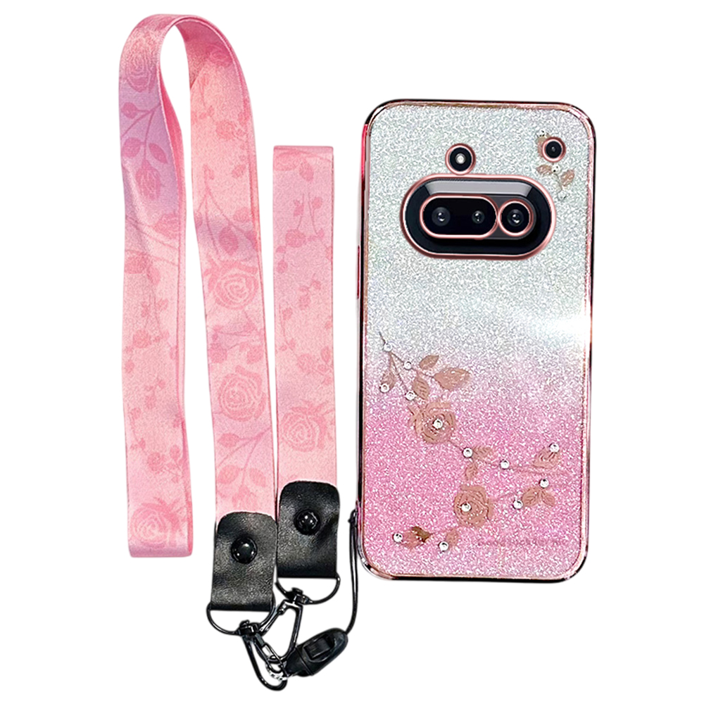 KADEM For Nothing Phone (3a) Case Flower Pattern TPU Gradient Phone Cover with Lanyards - Rose Gold