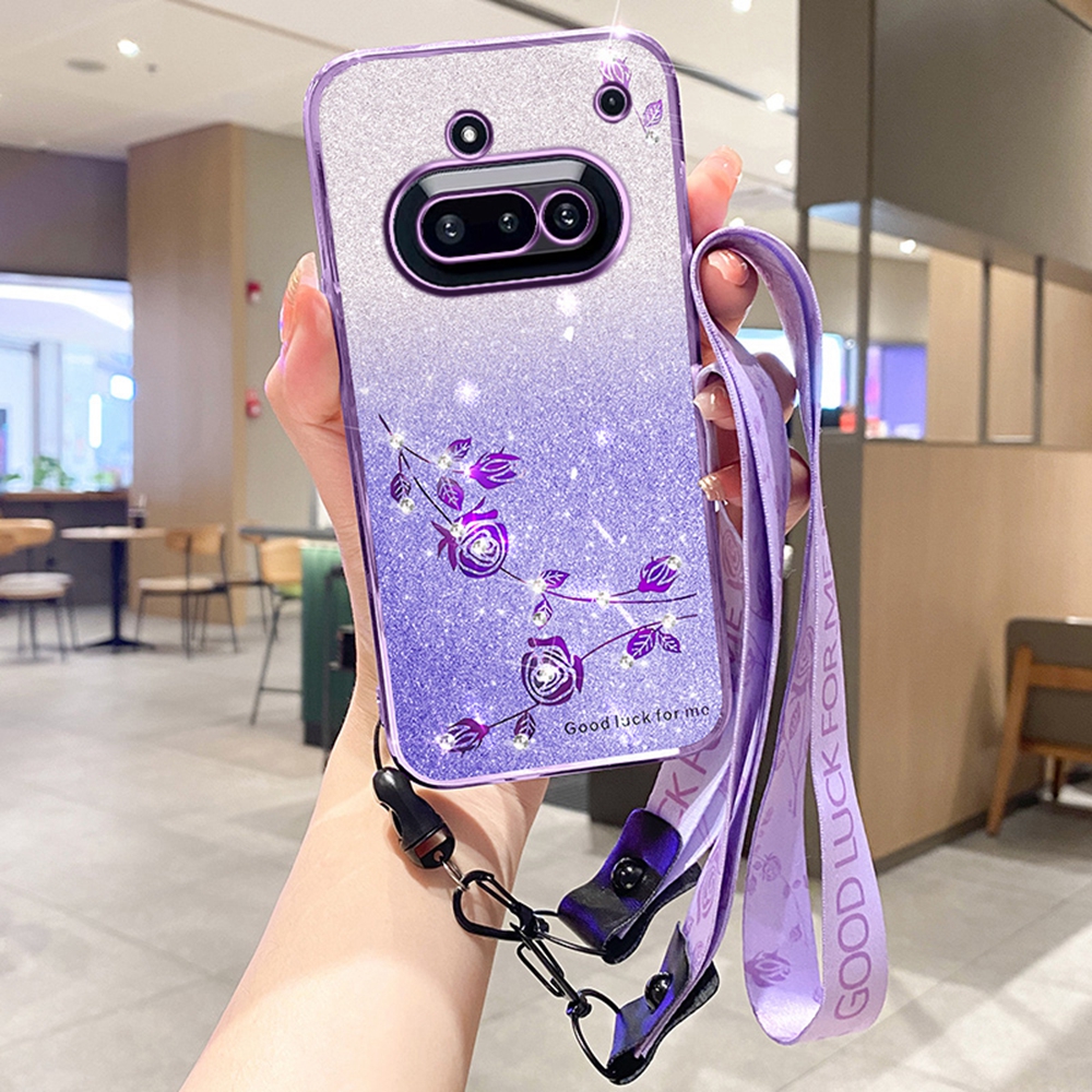 KADEM For Nothing Phone (3a) Case Flower Pattern TPU Gradient Phone Cover with Lanyards - Purple