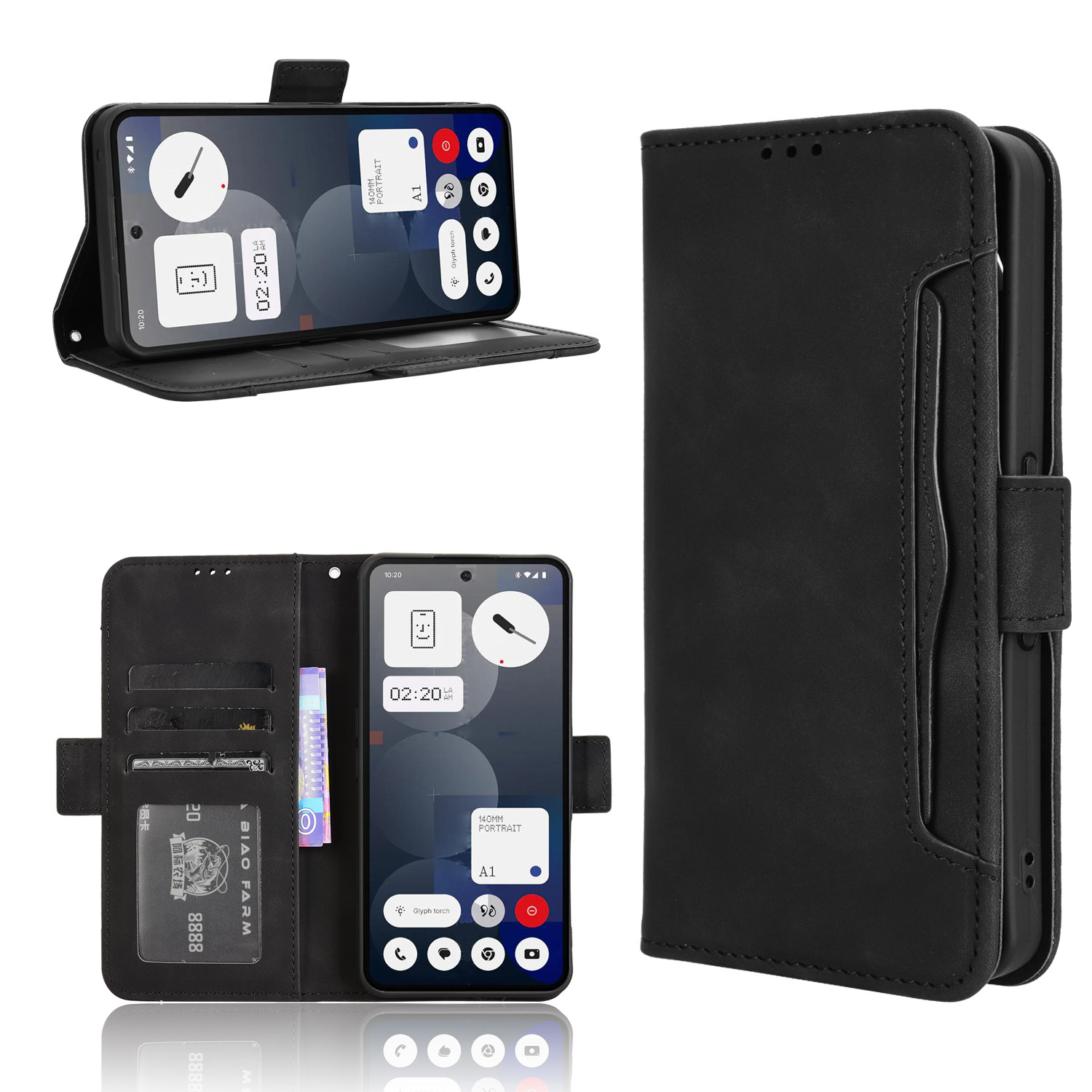 For Nothing Phone (3a) Pro Leather Case Phone Wallet Cover with Multiple Card Slots - Black