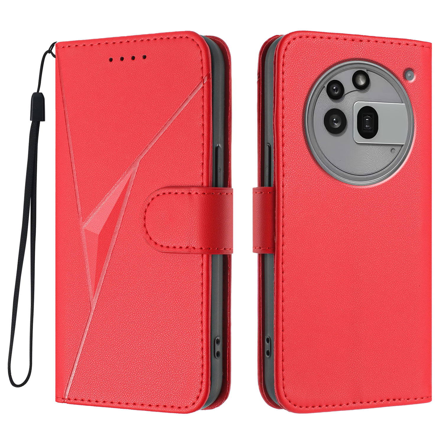 For Nothing Phone (3a) Pro Case Triangle Imprint Leather Phone Cover with Lanyard - Red