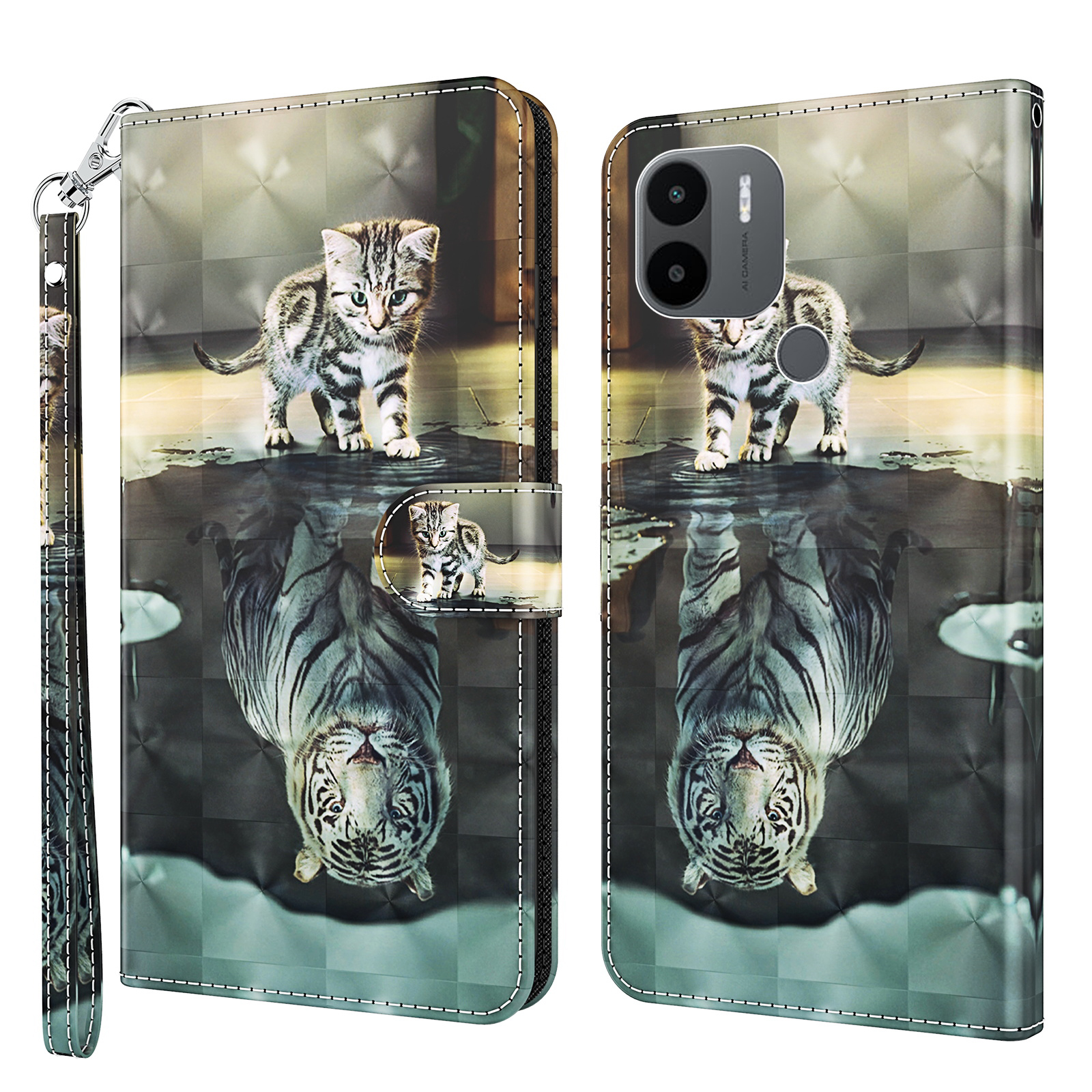 

Für Xiaomi Redmi A1 4G 3D -muster Druckbrieftasche Phone Hülle PU Leder Handtasche Handtasche Merkmal Magnetic Flip Cover - Katze / Tiger, Xiaomi Redmi A2 4G