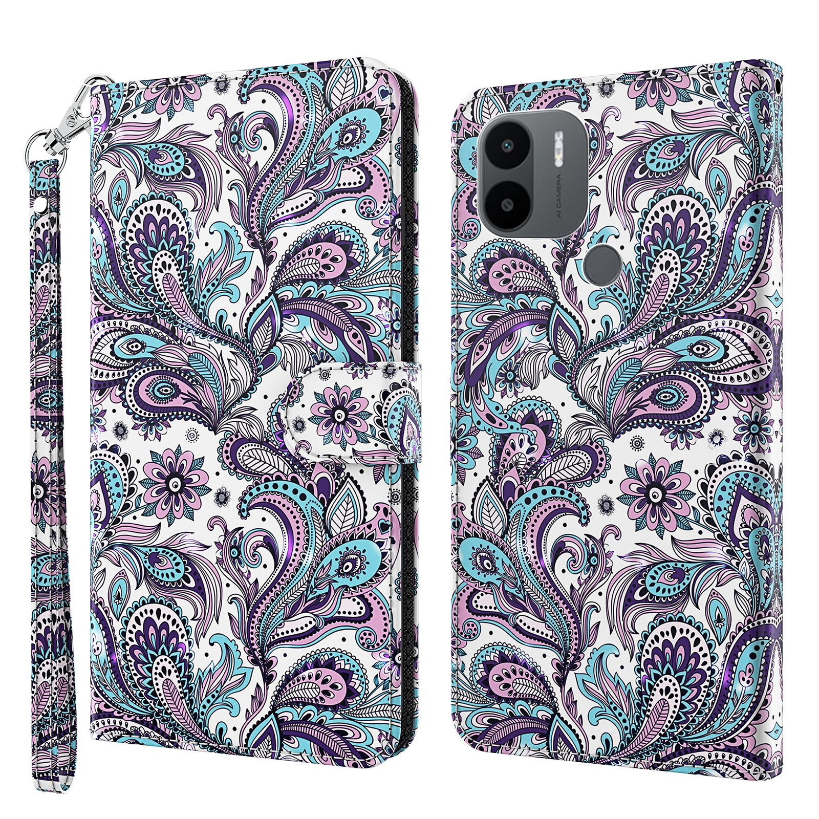 

Für Xiaomi Redmi A1 4G 3D -muster Druckbrieftasche Phone Hülle PU Leder Handtasche Handtasche Merkmal Magnetic Flip Cover - Lila Impatiens, Xiaomi Redmi A2 4G