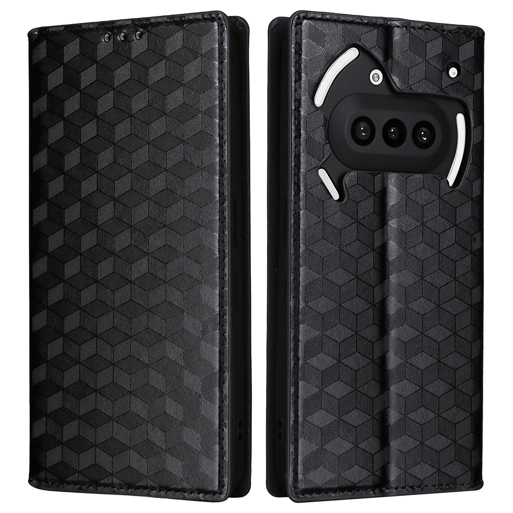 For Nothing Phone (3a) Case Wallet Rhombus Imprinted Leather Phone Cover - Black