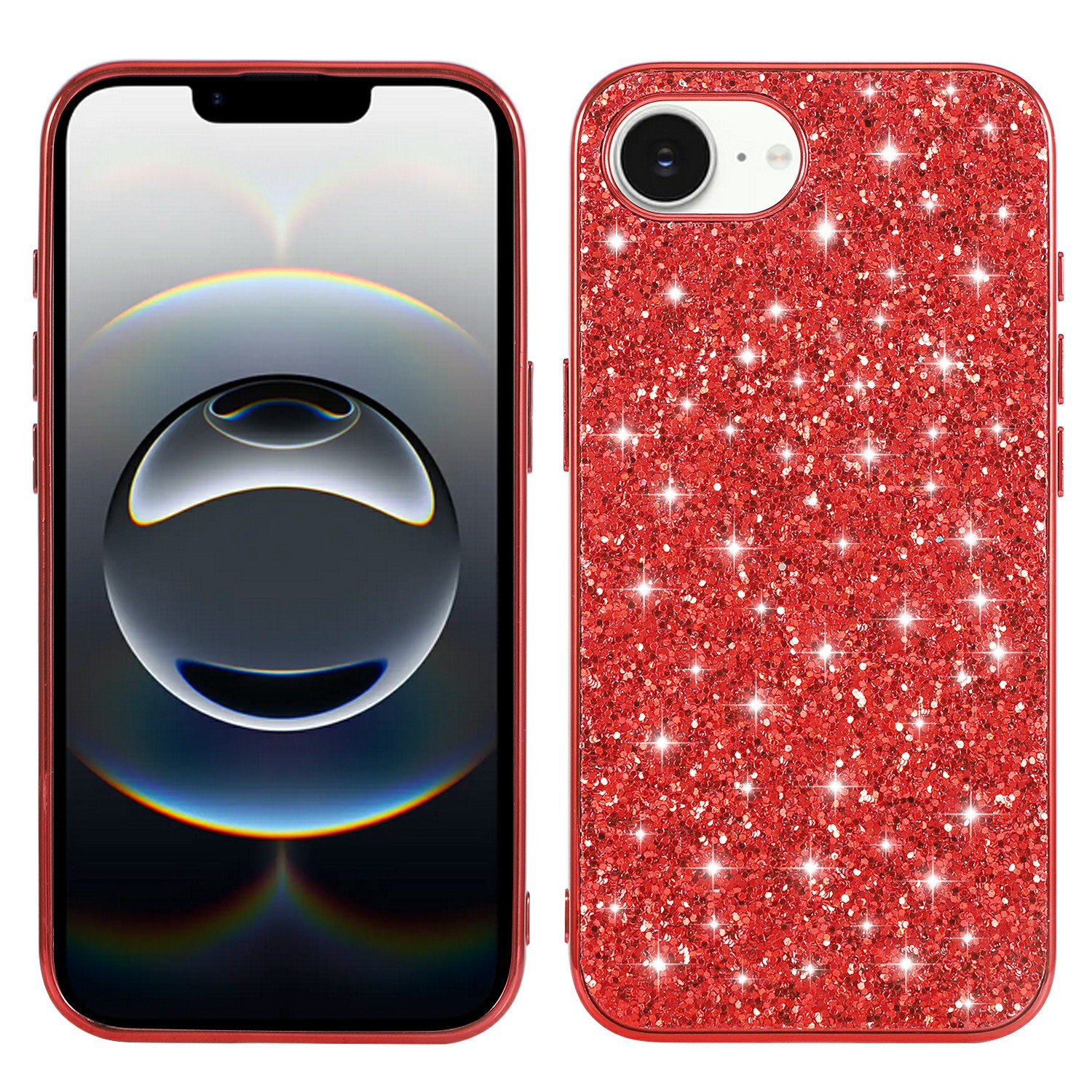 For iPhone 17e / 16e Case TPU + PC Sparkling Glitter Phone Back Cover - Red