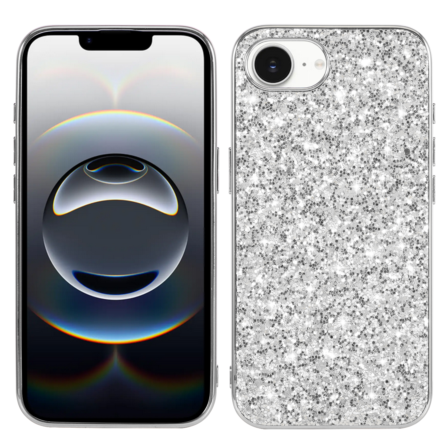 For iPhone 17e / 16e Case TPU + PC Sparkling Glitter Phone Back Cover - Silver