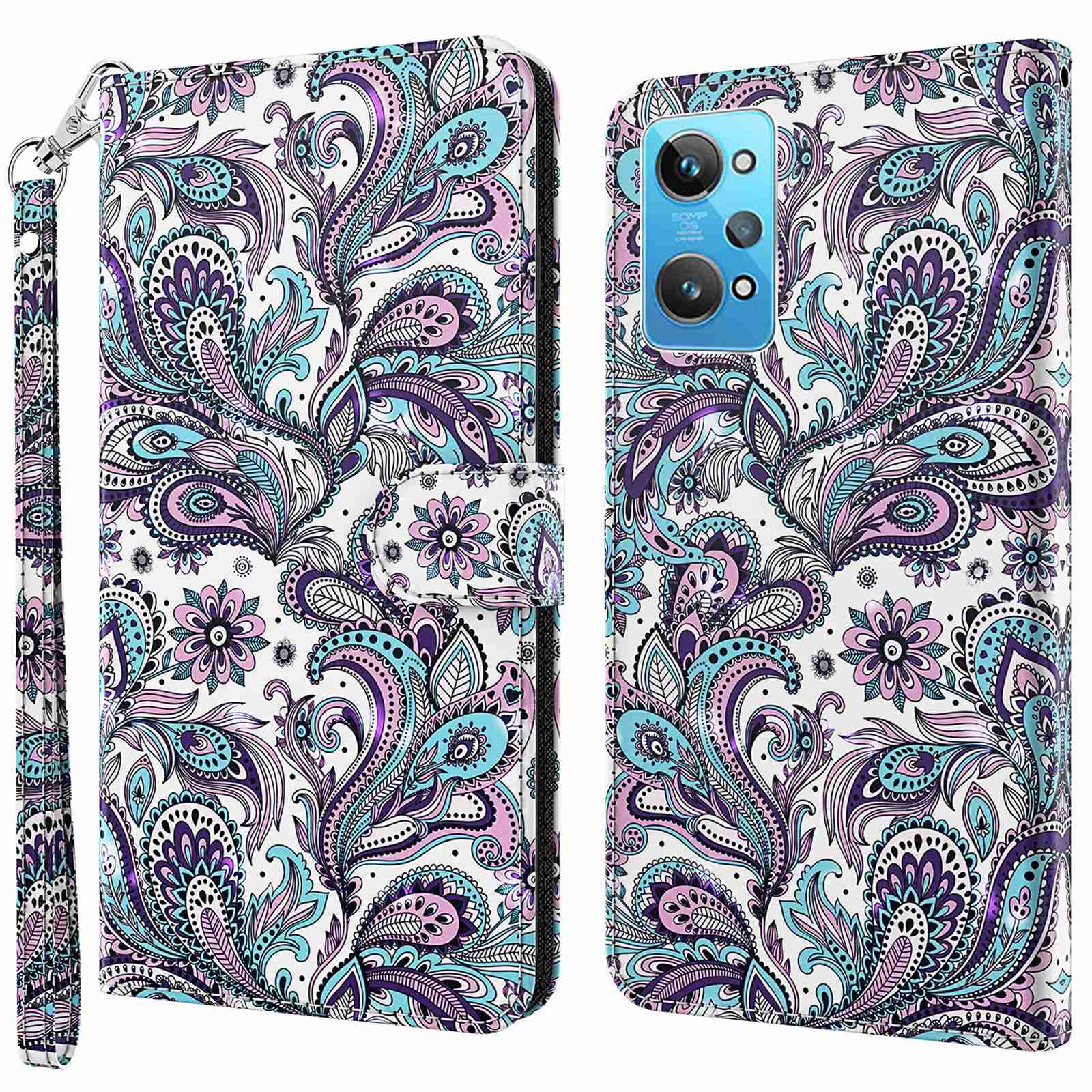 

Für Realme GT Neo 3T 5G / GT Neo2 5G Kreatives 3D -muster -druck Flip Cover PU Leder Brieftasche Ständer Armband Schutz Telefonhülle - Lila Impatiens, Realme GT Neo 3T 5G