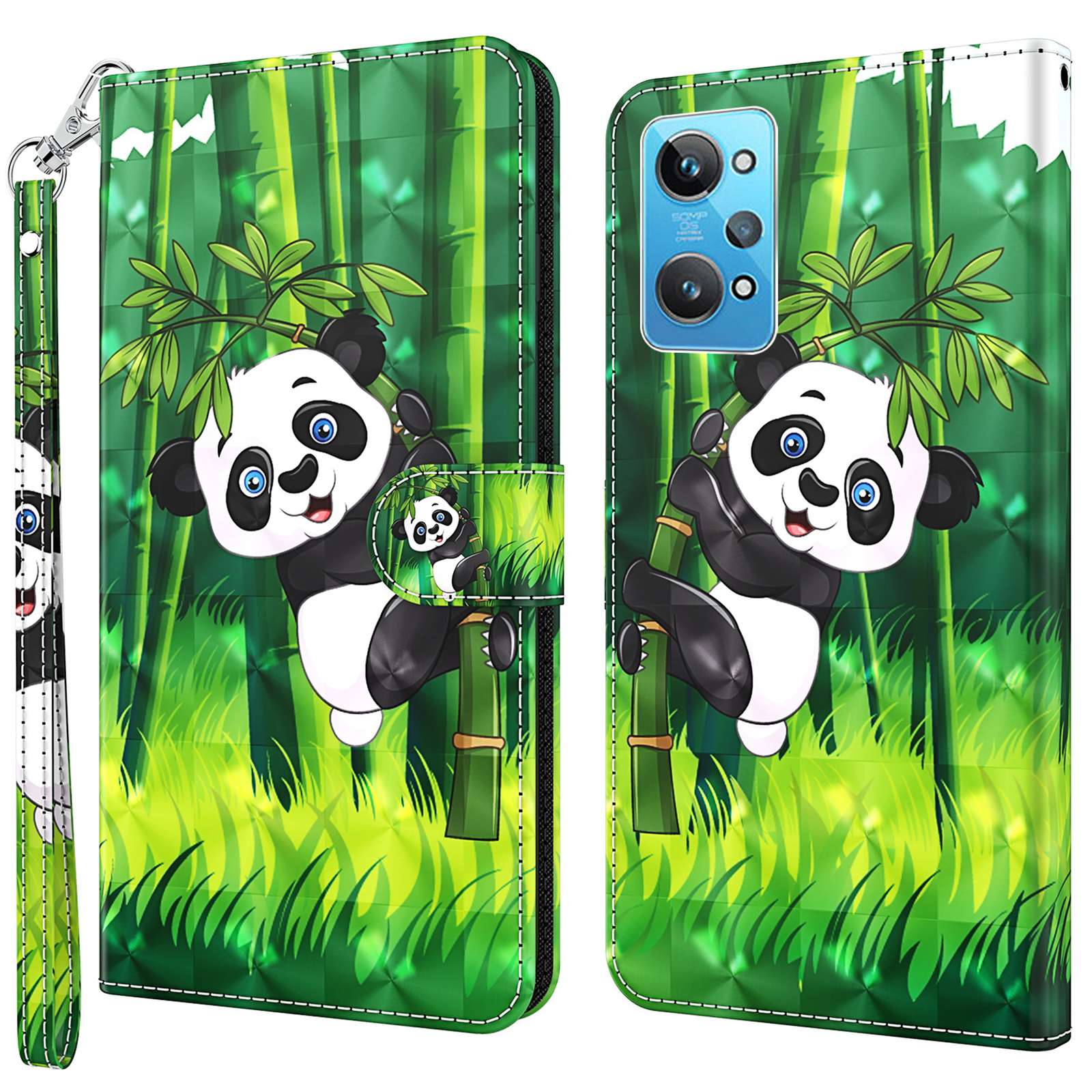 

Für Realme GT Neo 3T 5G / GT Neo2 5G Kreatives 3D -muster -druck Flip Cover PU Leder Brieftasche Ständer Armband Schutz Telefonhülle - Panda Klettern, Realme GT Neo 3T 5G