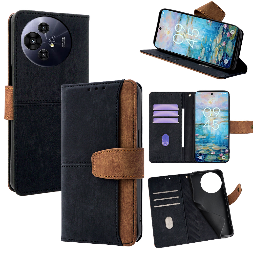 For TCL 50 NxtPaper 5G / 50 Pro NxtPaper 5G Case RFID Blocking Color Splicing PU Leather Wallet Phone Cover - Black