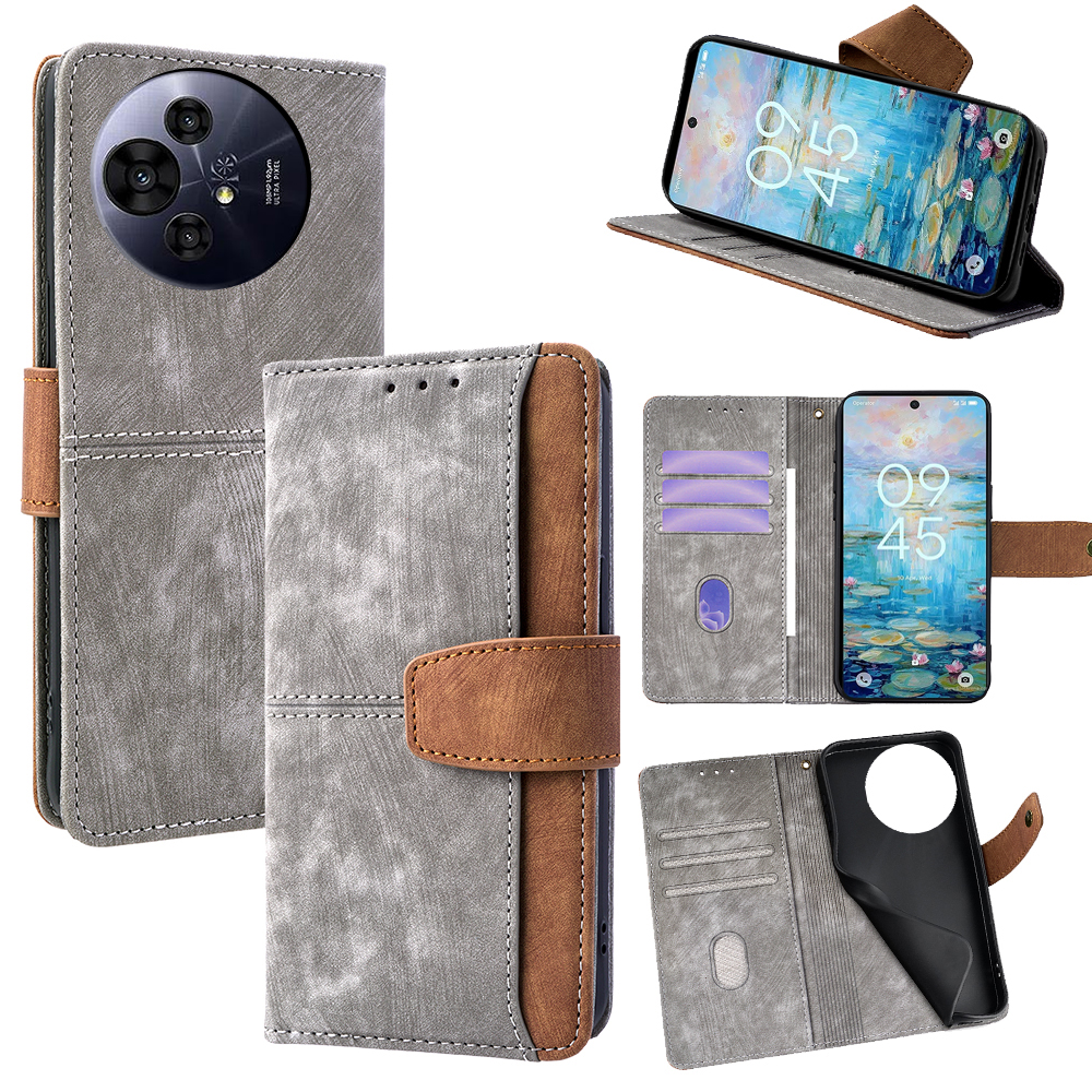For TCL 50 NxtPaper 5G / 50 Pro NxtPaper 5G Case RFID Blocking Color Splicing PU Leather Wallet Phone Cover - Grey